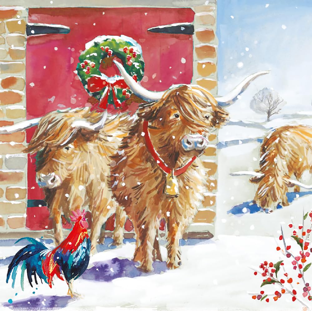 Ling Design Wildlife Watercolour Art Pack of 6 Christmas Cards, Premium Board