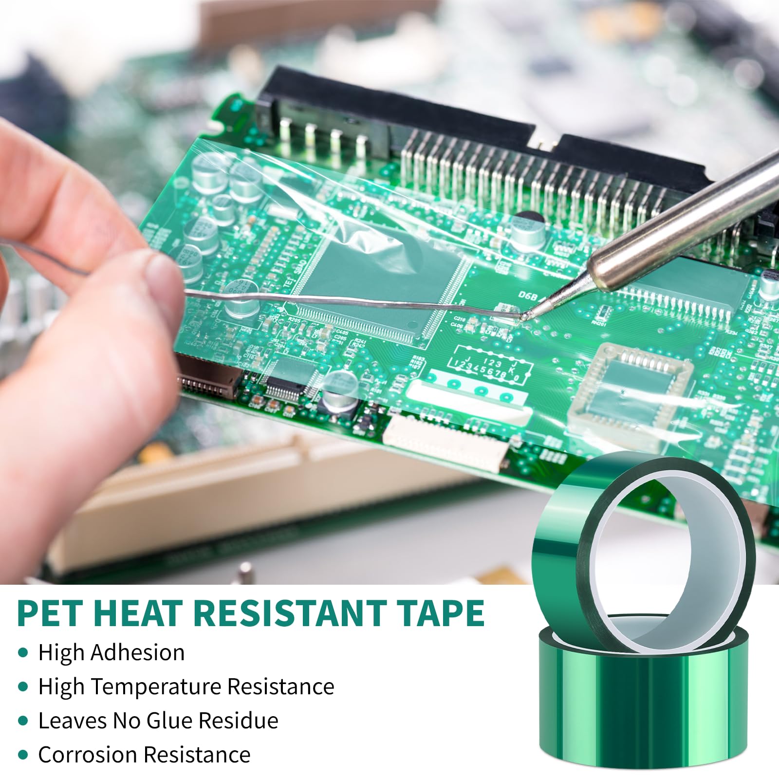 Cinta de Alta Temperatura - Cinta Térmica Resistente Alta Temperatura, Fácil Despegado Electrónica, Soldadura de Placas de Circuito(2 Rollos 50mm x 45m)