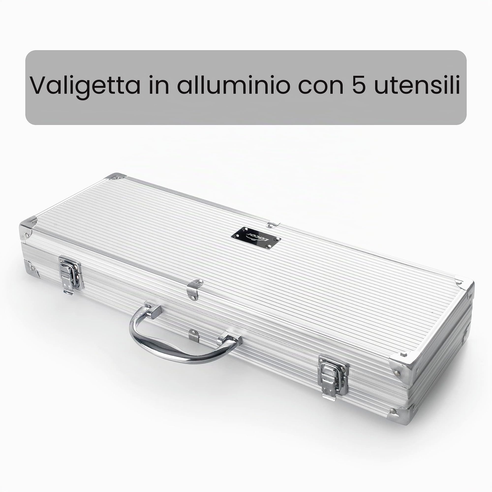 Lacor 60260 - Custodia per utensili barbecue, interno foderato, contiene 5 | Utensile professionale duraturo; progettato per prestazioni ottimali e una pulizia rapida in lavastoviglie