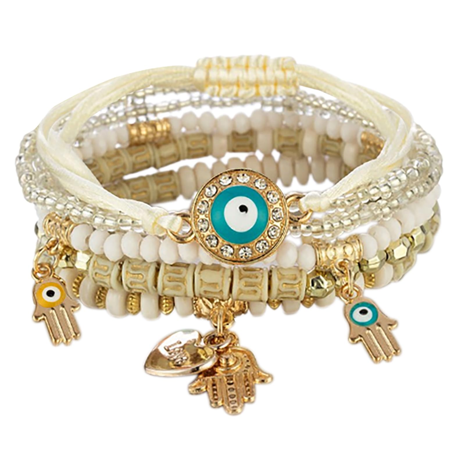 FeibetyBoho Beaded Bracelet,4-Pack Multi-Layer Bohemian Wooden Beaded Bracelet,Elastic Tassel Tourist Souvenir Tree Of Life Women Bracelet Set Can Be Stacked Or Worn Alone