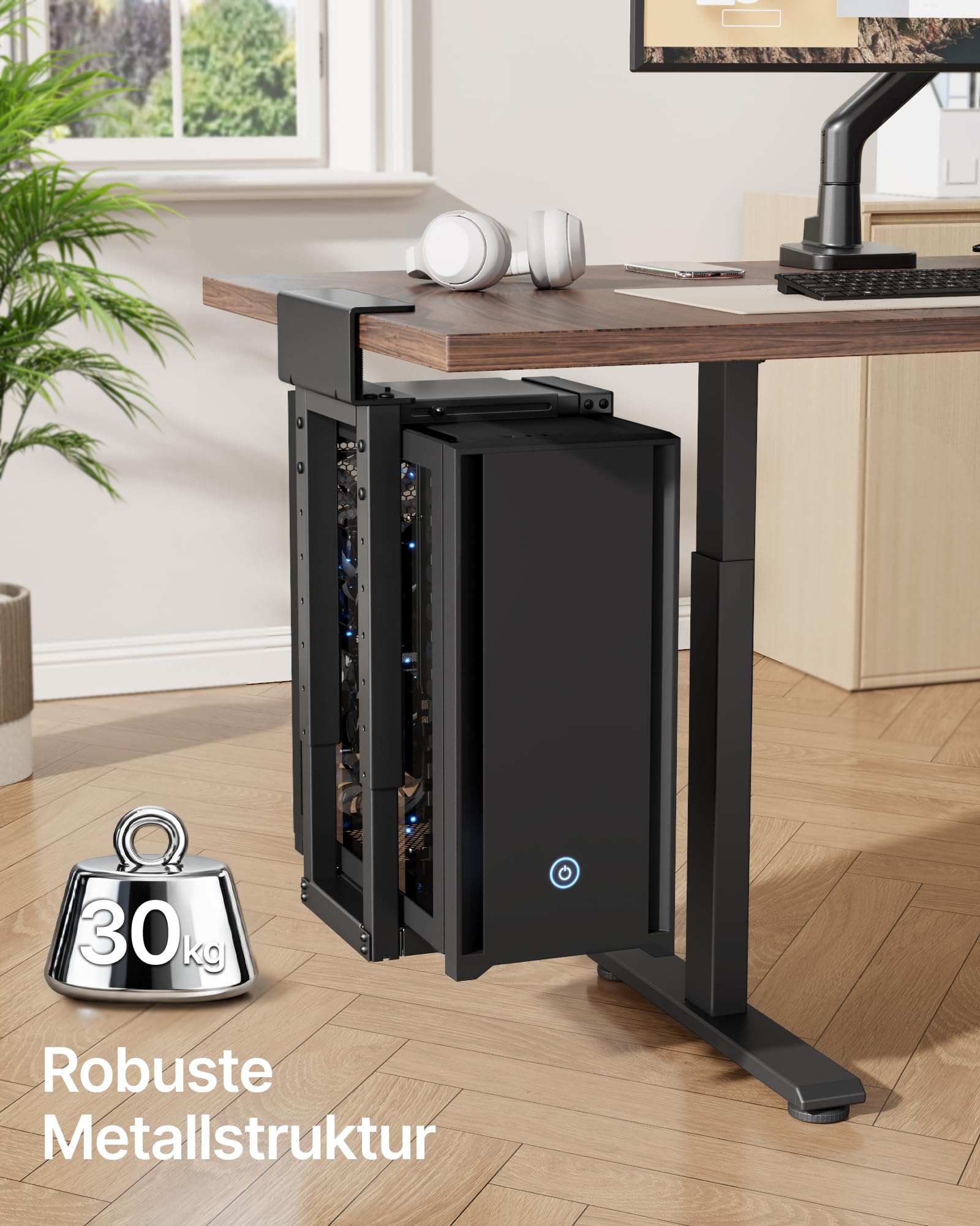 monTEK 30KG Heavy-Duty PC-Halterung unter Schreibtisch, Ohne Bohren montierbar, Verstellbare PC-Halterung mit Schutzpolstern, 16,1"-25,6" Höhe, ideal für Büro, Zuhause, Klassenraum, Schwarz