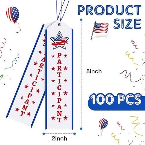 Miniatura 3 de Crowye 100 cintas de premio para participantes con cuerda de tarjetas, cintas patrióticas de participación, cintas para el día de campo escolar,