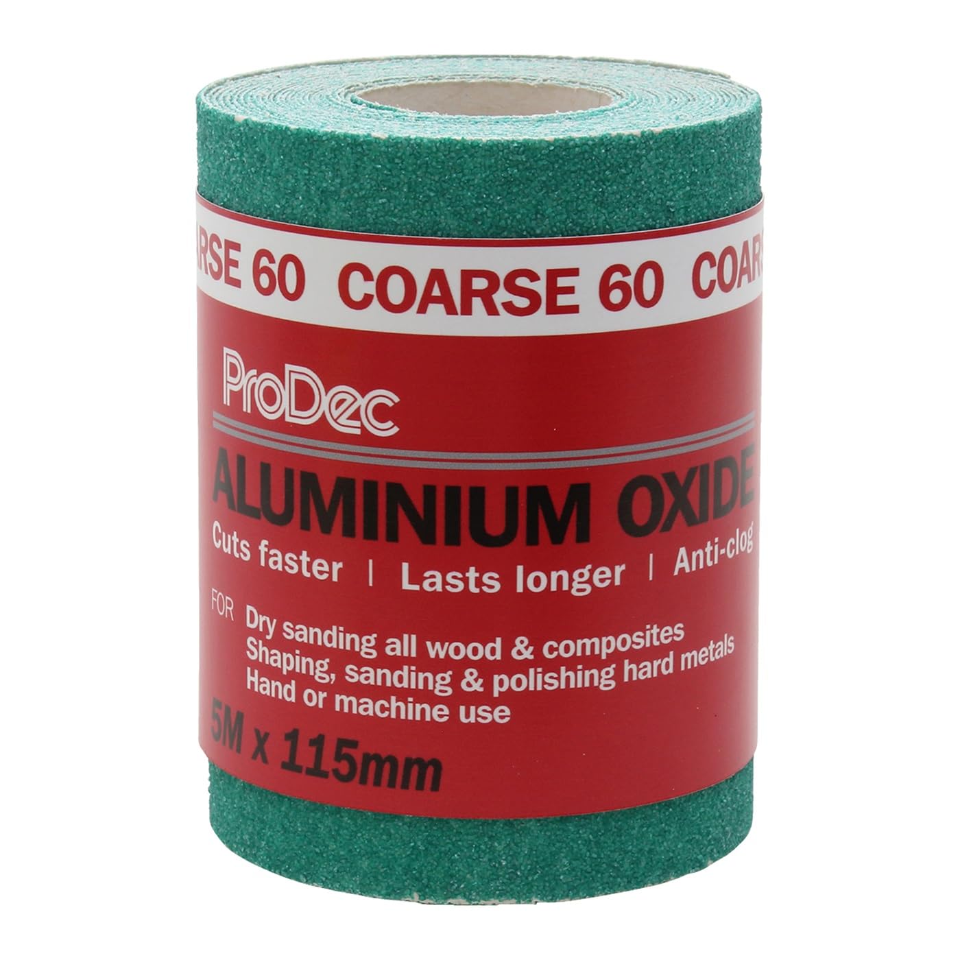 ProDec 5m Roll 60 Grit Coarse Grade Green Aluminium Oxide Abrasive Sanding Paper for Sanding Wood, Paint, Plaster, Filler, Metal and More, 115mm Wide Sandpaper Compatible with Machine Sanders
