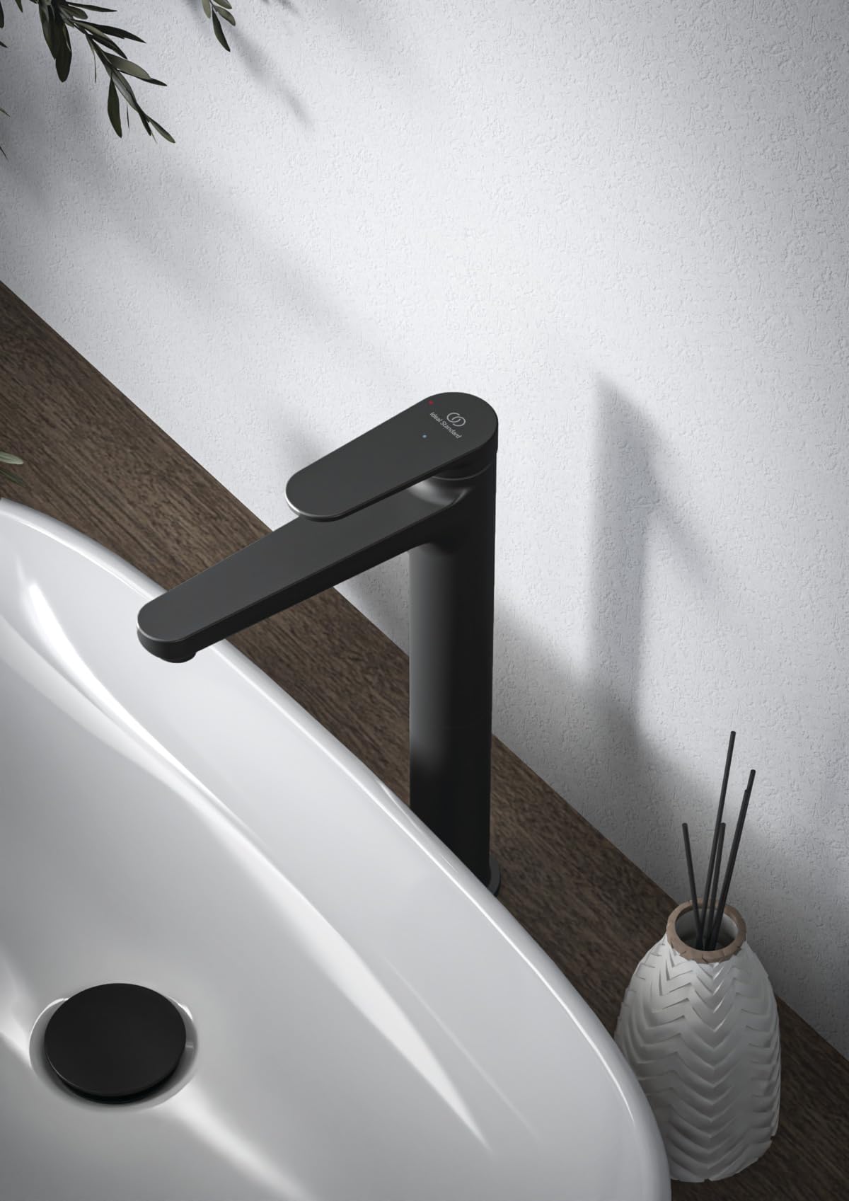 Ideal Standard Cerafine O Nuovo Miscelatore lavabo, alt. bocca 247 mm, 3,8l/min, scarico Push-Pull, FirmaFlow, tecnologia BlueStart – Nero Opaco (48x184,5x292mm)
