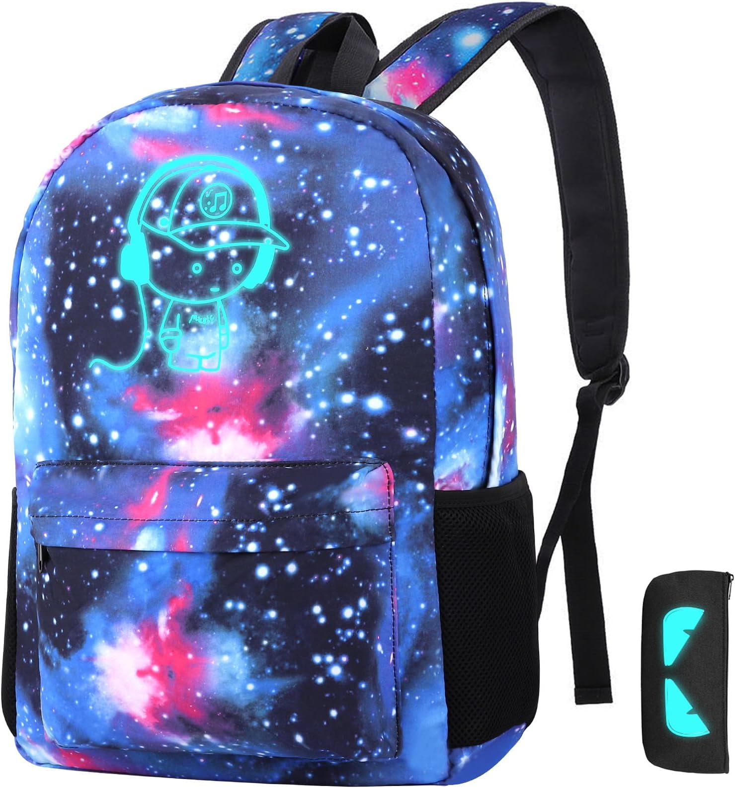 Luminous School Bag Galaxy Backpack Anime School Backpack Music Boys Rucksack Cool Bookbag Laptop Backpack Lightweight School Daypacks with Pen Case for Girls Boys
