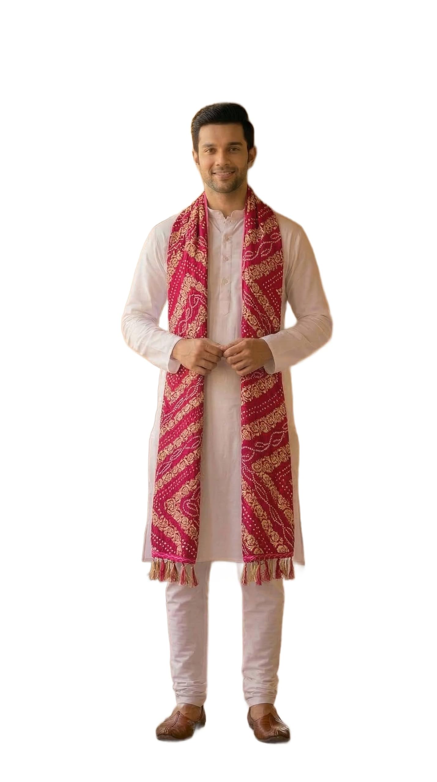 zamour Men's Chinnon Multicolour Bandhani Dupatta – Traditional Motifs & Intricate Geometric Patterns | Perfect for Festival & Wedding-picture-16