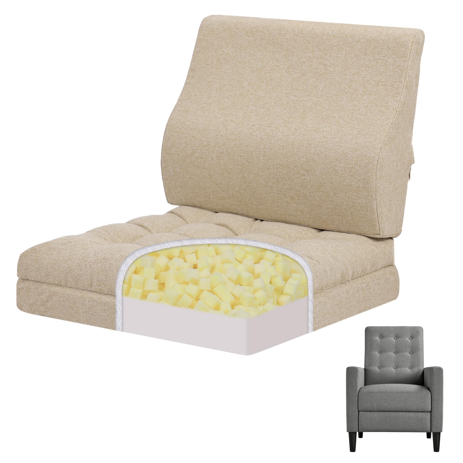 GOFORIT Seat and Back Cushion Set, Booster Cushion for Elderly, Double-Layer Memory Foam Chair Cushion & Ergonomic Lumbar Support, Large Non-Slip Pillow for Armchair & Sofa