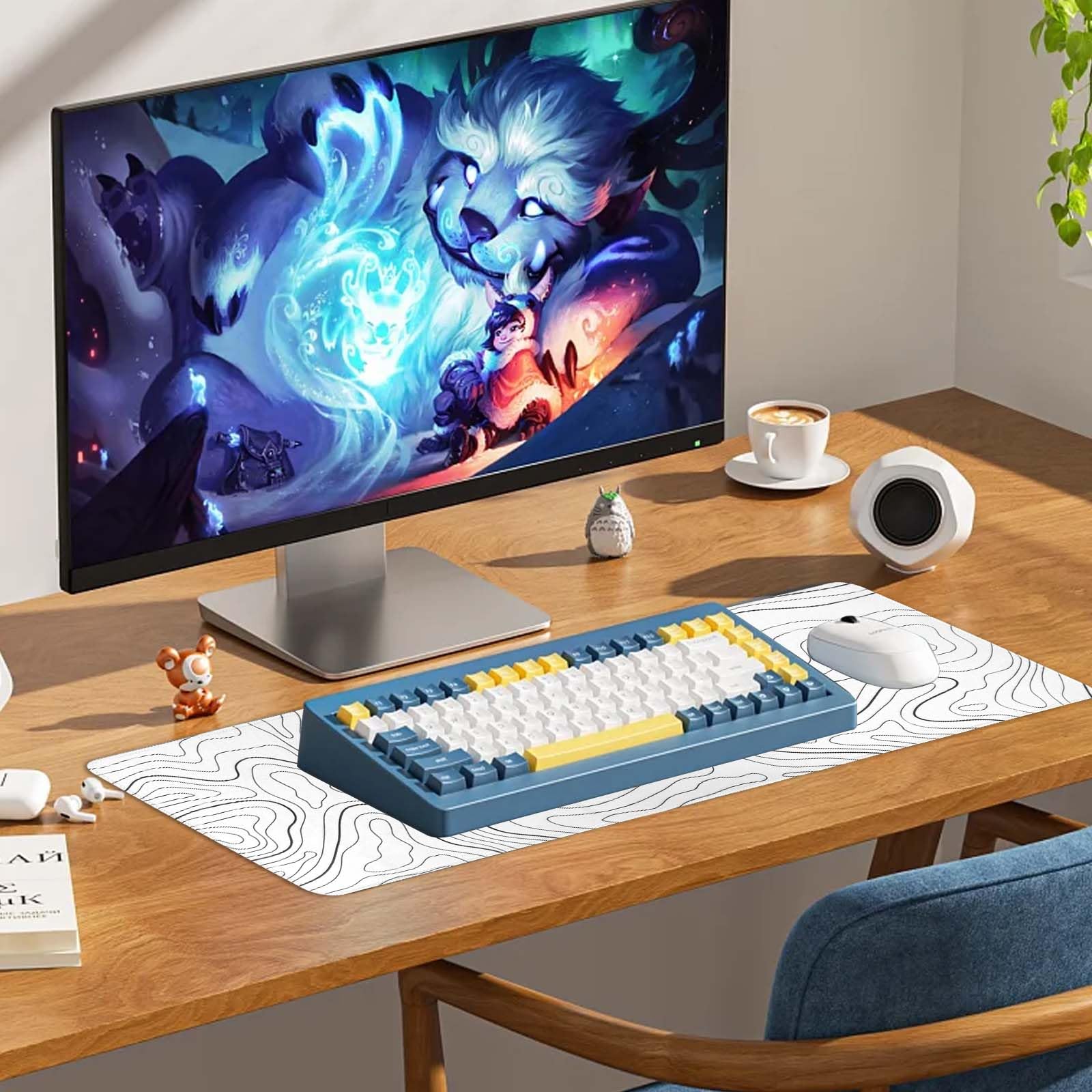 Gaming Mouse Pad Large 31.5 X 11.8in Topographic Keyboard Pad Mouse Pad For Non-Slip Base And Stitched Edge, Extended Desk Pad XL Keyboard Desk Mat ( White - View #11