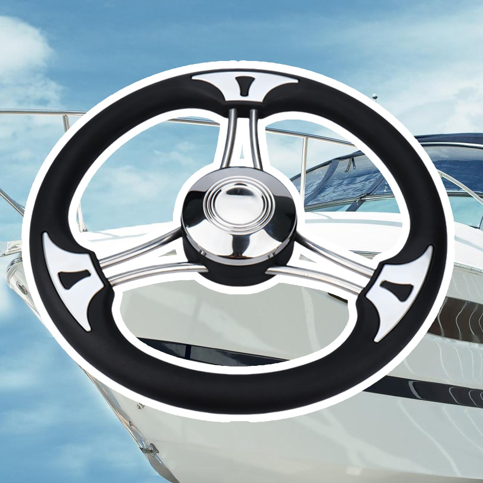 Bootslenkrad mit 13, 5 Zoll Durchmesser, rutschfestes Design, Edelstahl Lenkrad für Yacht, Marine Zubehör, einfacher Aufbau, Bootsersatz, Edelstahl ohne für Marine Yacht