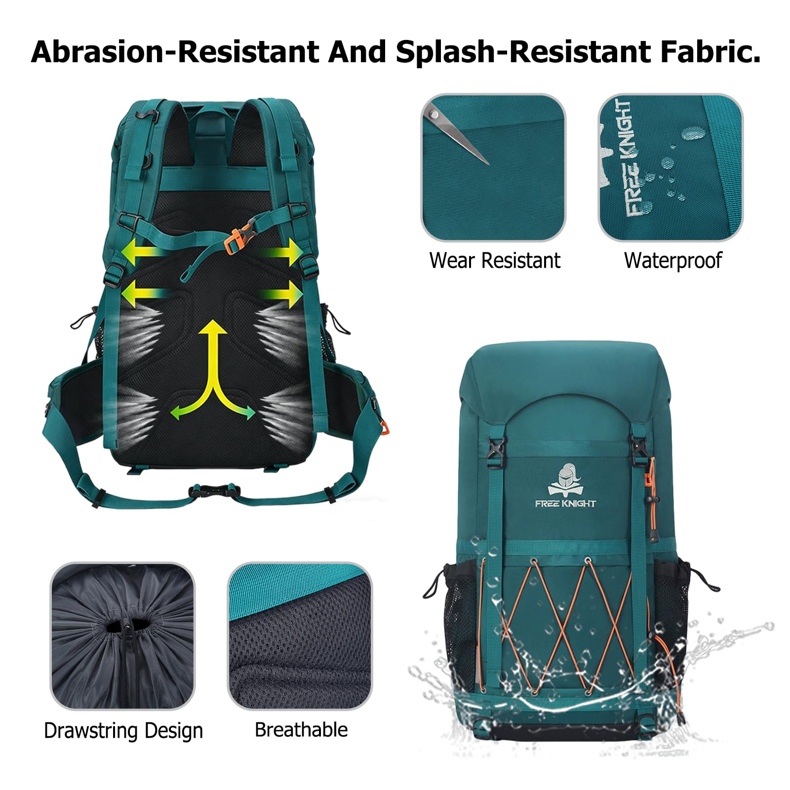 Sac à Dos de Randonnée Outdoor 40L Daypack Camping Imperméable Grand Sac à Dos en Tissu Oxford Backpack pour Femmes Hommes Voyage Trekking Escalade Bleu Clair
