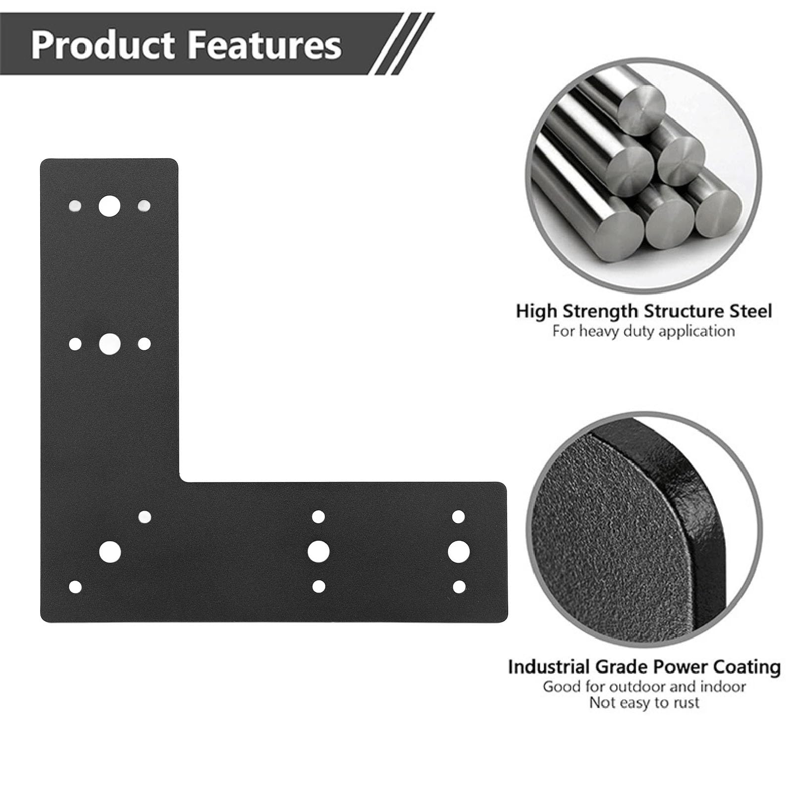 Flache Halterungs-Patchplatte, 2 Stück, Schwarze L-Halterungen (für Holz), Edelstahlzwickel (flache Metallplatten Für Regale), Robuste Rechtwinklige Halterungen