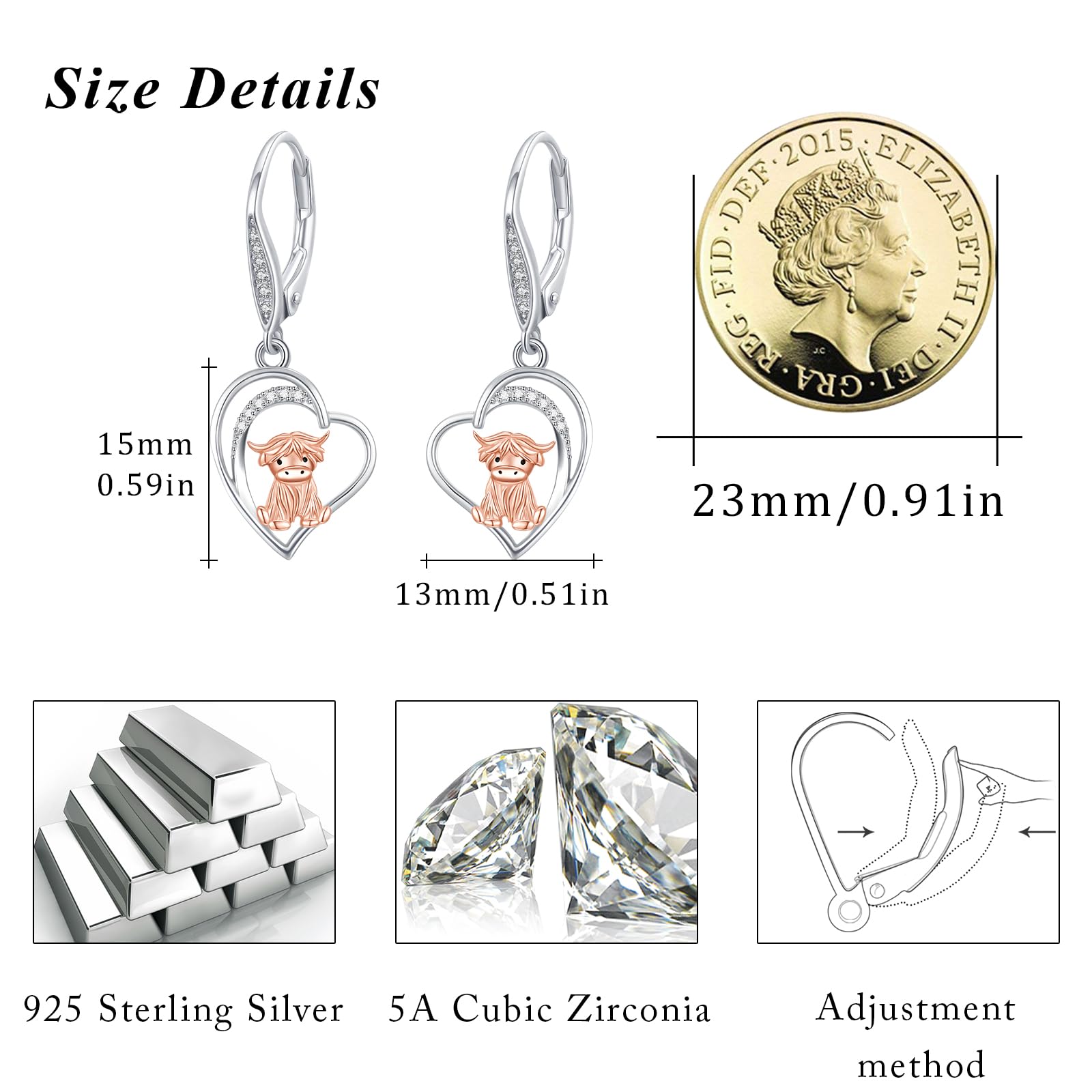REDSUN Eulen Herz Ohrringe Gold/Roségold/Schwarz 925 Sterling Silber Damen Hängend Eulen Tropfen Ohrringe Eulen Schmuck Geschenk Hypoallergener für Mädchen Frauen Ehefrau Mutter Frauen Kinder