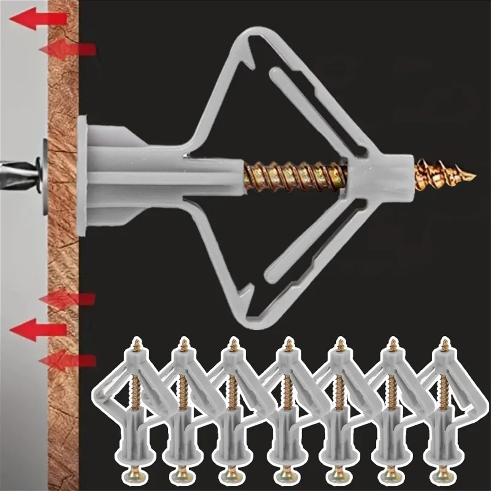 Dübel 10mm Gipskartondübel mit Befestigungsschrauben, selbstbohrende Expansionsschraubenrohre, Trockenbau-Ankerbolzen, Befestigungssätze(Color 2,200PCS (100 Sets))