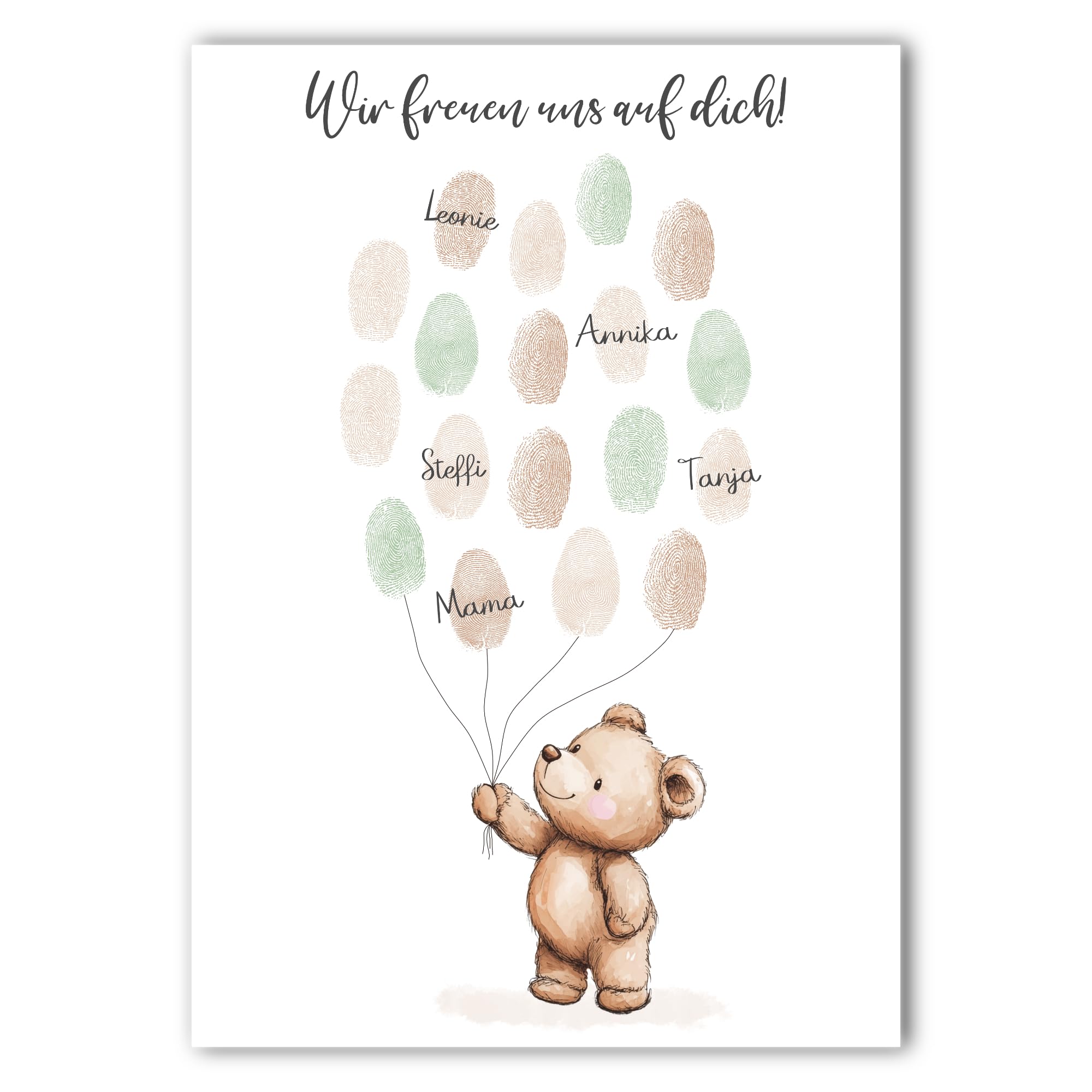Babyparty Gästebild Fingerabdrücke | Junge Mädchen | Alternatives Gästebuch Poster | Gastgeschenk Baby Shower | Geburt (Bär)