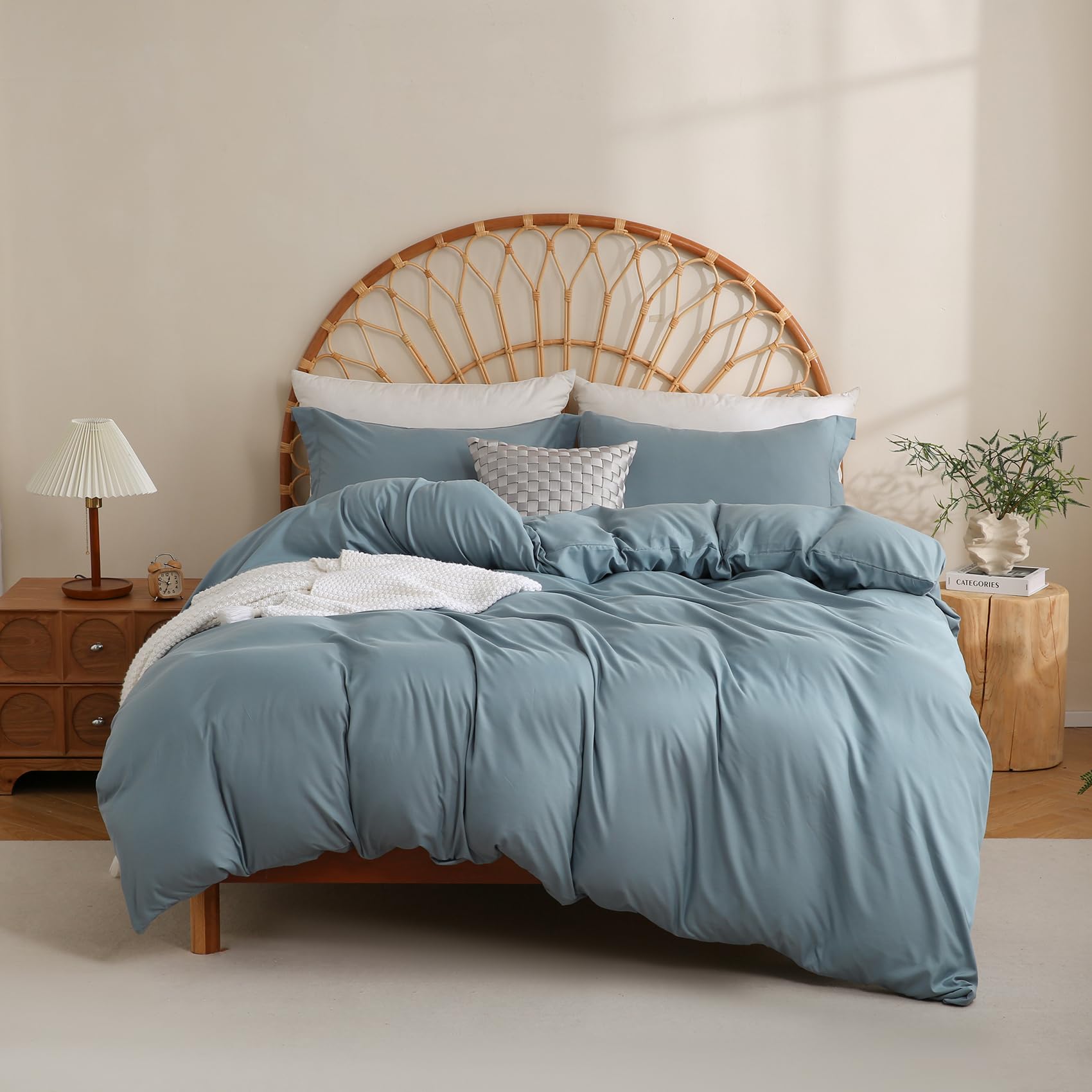 JSD Dusty Blue Duvet Cover Set Full Size, 3 Piece Duvet Cover with Pillow Shams, Soft Brushed Microfiber Zipper Closure, Comforter Not Included