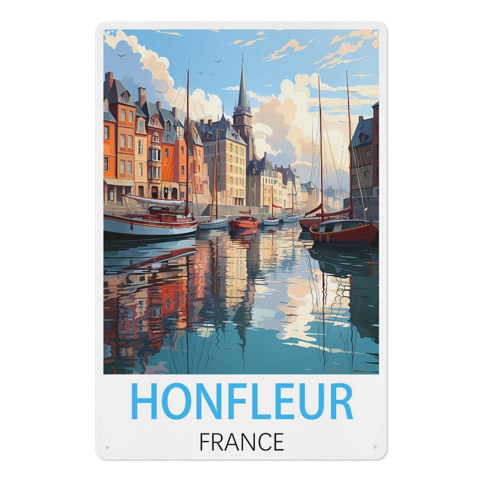 Honfleur France Retro Design Tin Paintings Vintage Tin Sign 08x12inch(20x30cm) Wall Art for Home Office Bedroom Living Room Cafes Wall Decor