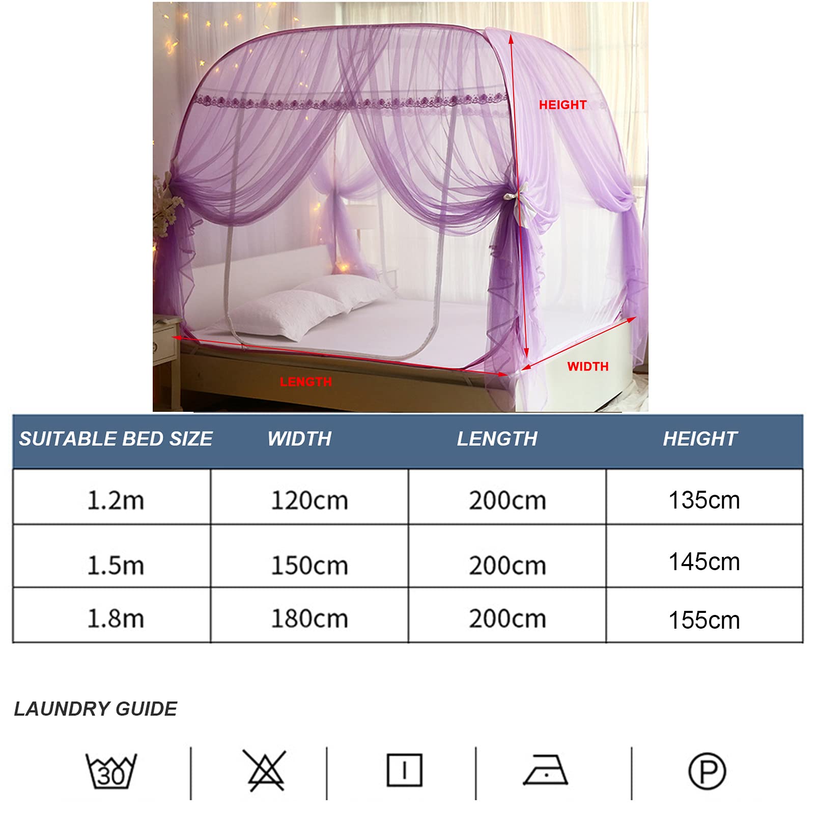 Zanzariera per Letto, baldacchino Pieghevole per Letto, Tenda da Campeggio Anti-zanzare a Doppio Strato con Fondo Facile da installare, Blu, per Letto da 1,5 m