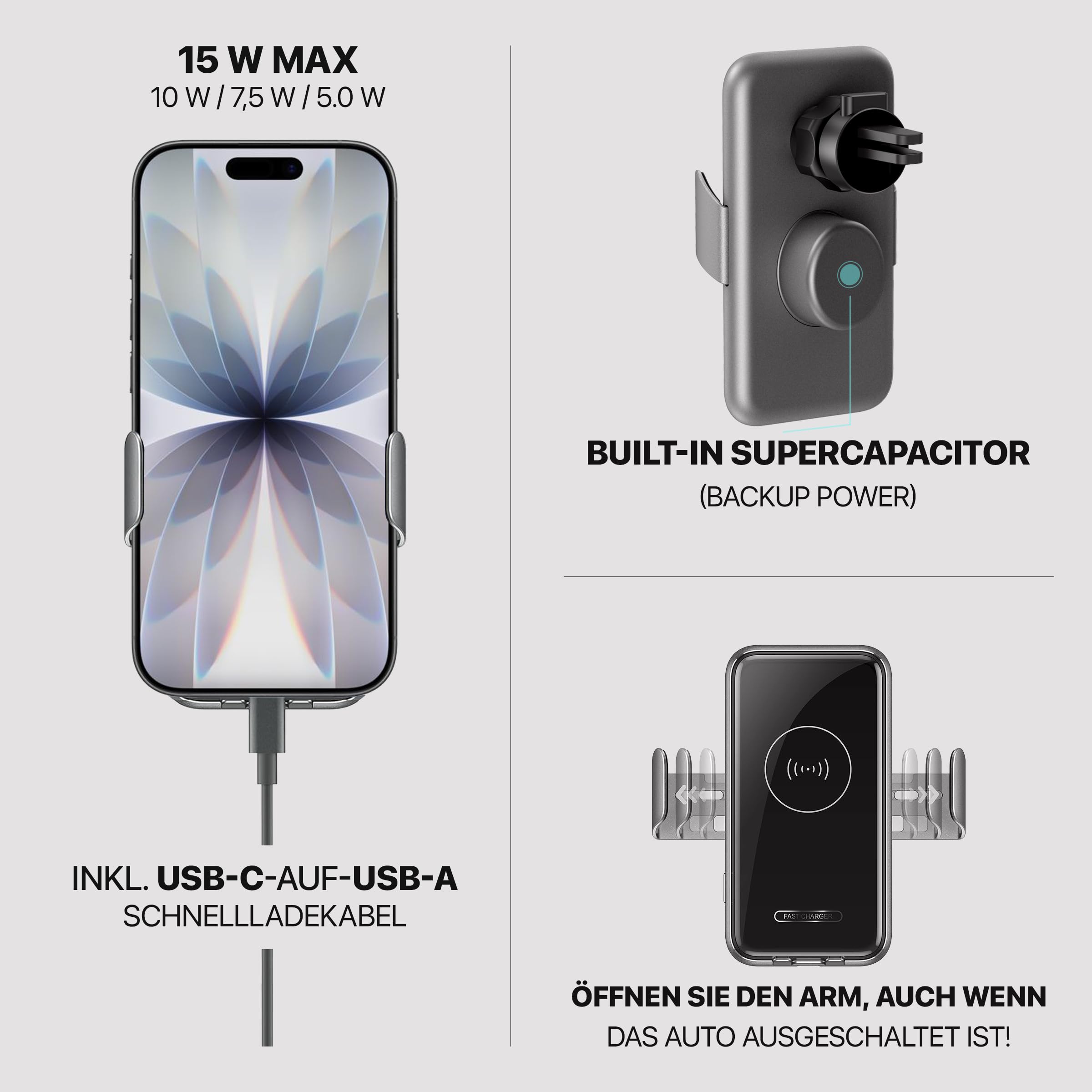 [ Test SEHR GUT, Note 1.1 *] AXRED V8 15W Handyhalterung Auto mit Ladefunktion, Automatische Locking & Touch Entriegelung, Kabellose Schnellladen Qi Handy KFZ Halterung Kompatibel mit iPhone Samsung