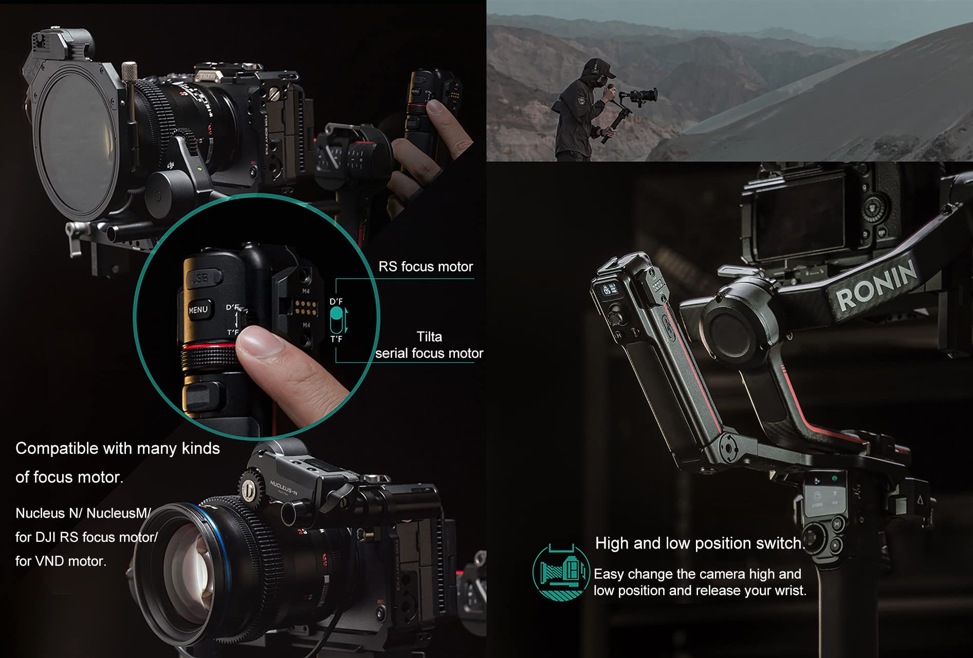 TILTA TGA-ARH2 Advanced Rear Operating Control Handle Poignée de Commande arrière avancée pour DJI Ronin RS2/RS3 Pro (RS 2/RS 3 Pro) stabilisateur de cardan (Incompatible RSC2/RS3)