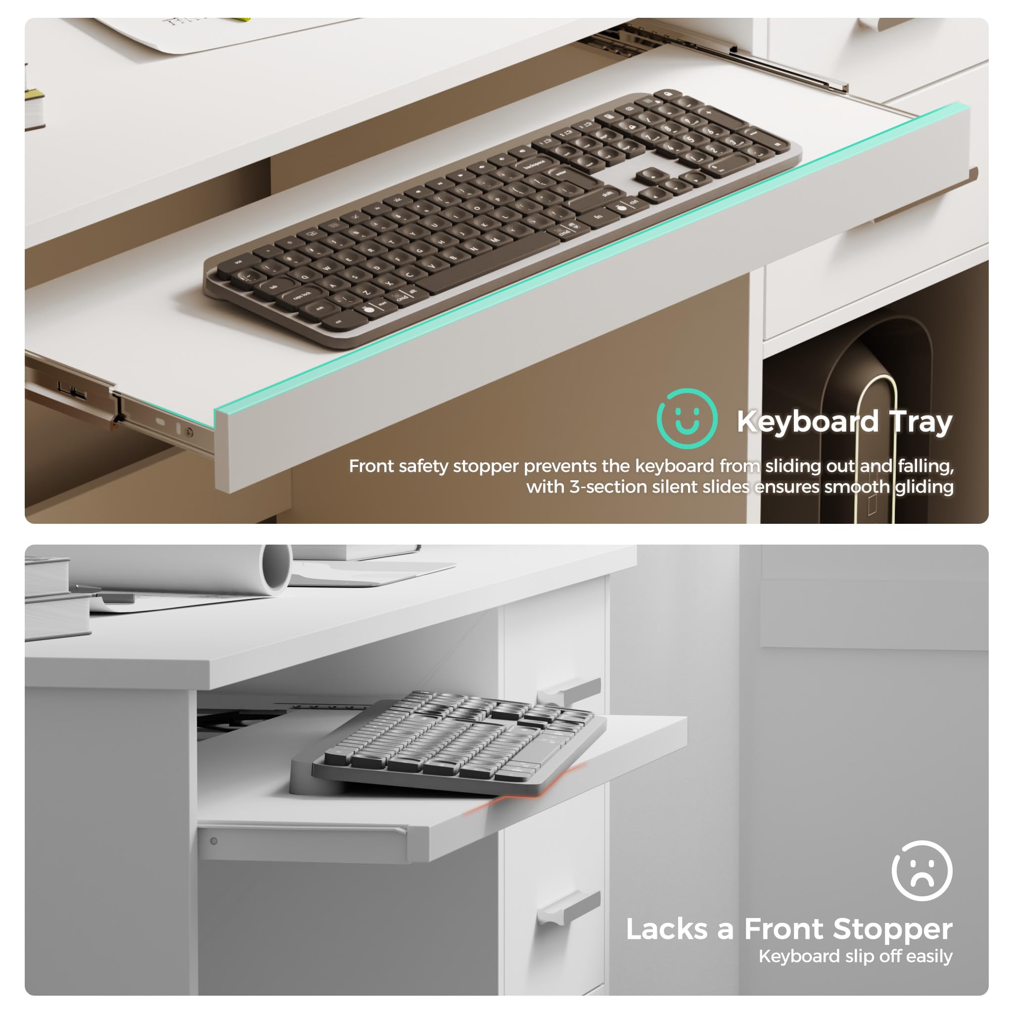 Mondeer Schreibtisch mit 2 Schubladen, 105 x 48 cm Computertisch mit Tastaturauszug, Bürotisch Moderner für Büro Heimbüro Arbeitszimmer Schlafzimmer, Weiß