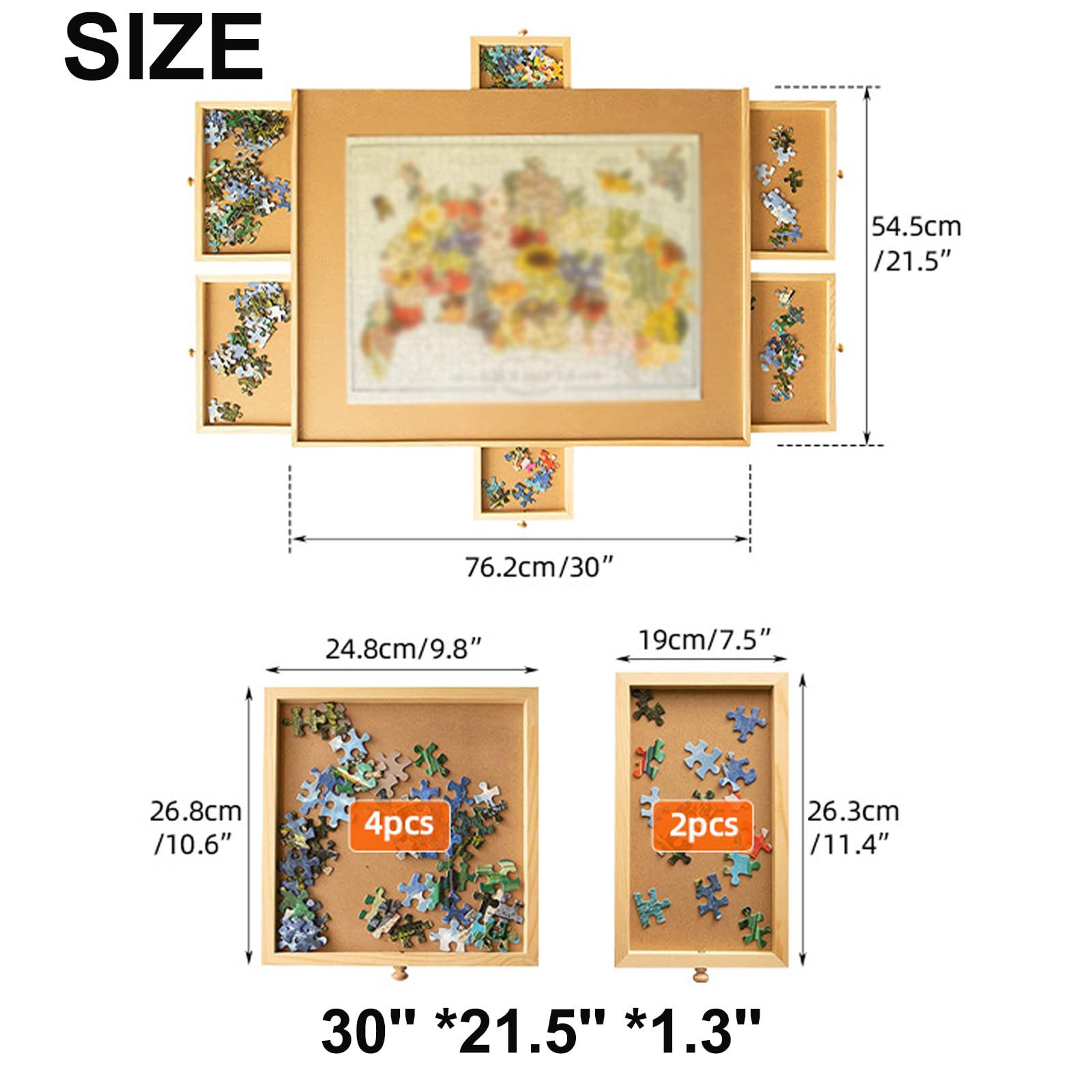 Tavola puzzle in legno con coperchio, tavolo puzzle girevole, tavole puzzle da tavolo e contenitore con 6 cassetti, superfici antiscivolo, risparmiare spazio, per compleanni, giochi, adulti e bambini