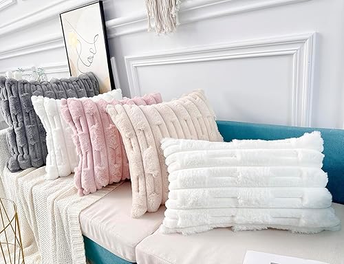 Miniatura 5 de DRNOU Juego de 2 fundas de cojín de piel sintética de 20 x 20 pulgadas, patrón de cuadros suaves y bohemios, funda de cojín decorativa para sofá,