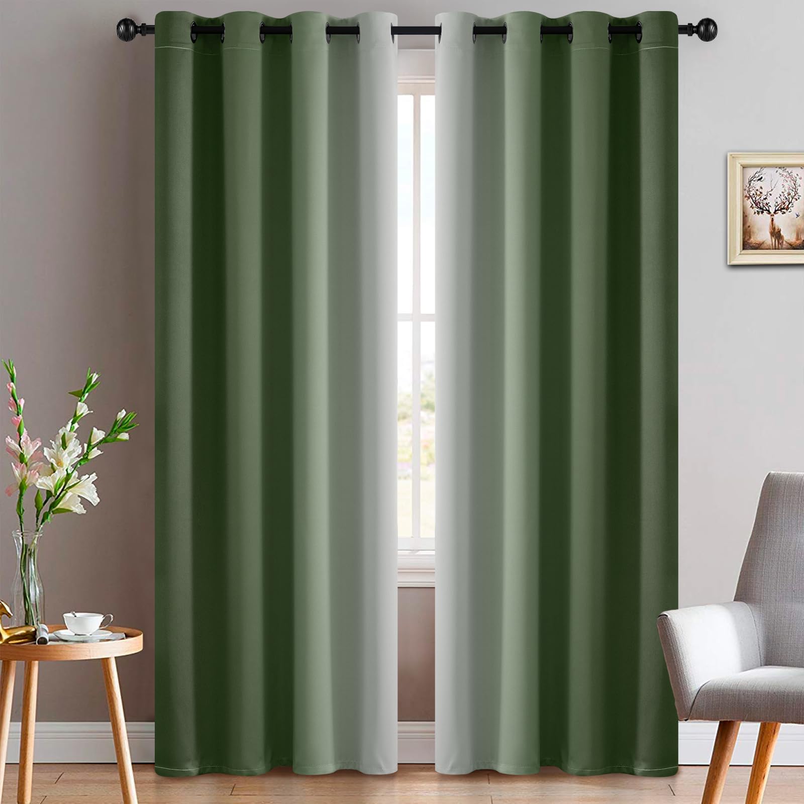 Yakamok Ombre Curtains Sage Green and Greyish White for Living Room,52Wx84L โ image 1