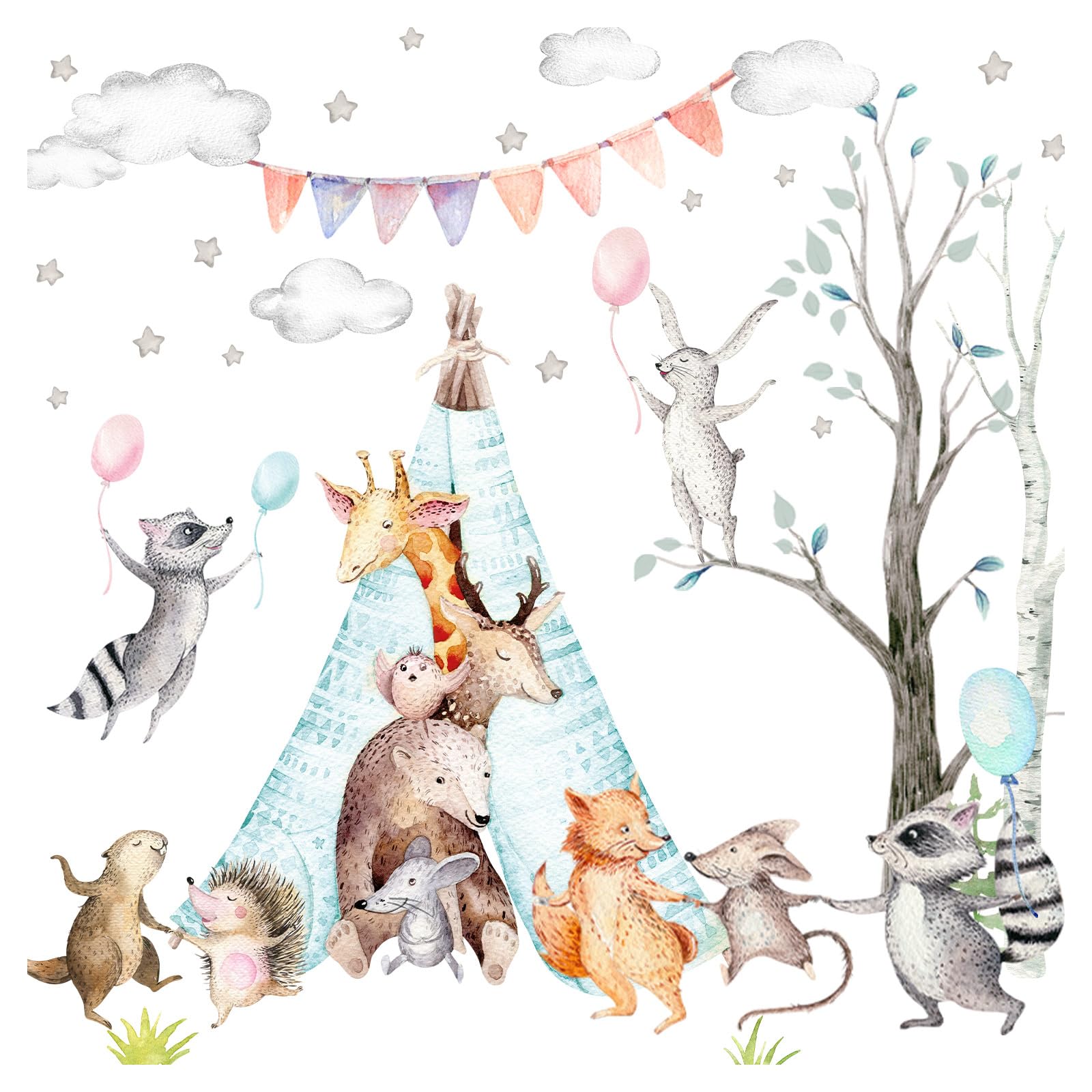 Little Deco DL350 - Adesivo da parete per cameretta dei bambini, motivo: volpe e foresta, 150 cm