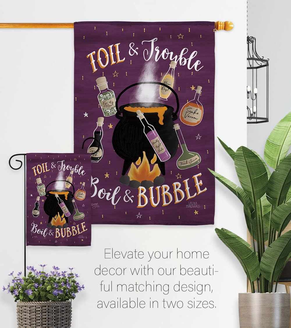 Toil And Trouble House Flag - Pack Fall Halloween Witch Trick or Treat Spooky Night Black Cat Season Autumntime Pumpkin USA Vintage Applique - Banner Small Garden Yard Gift Double-Sided 28 X 40
