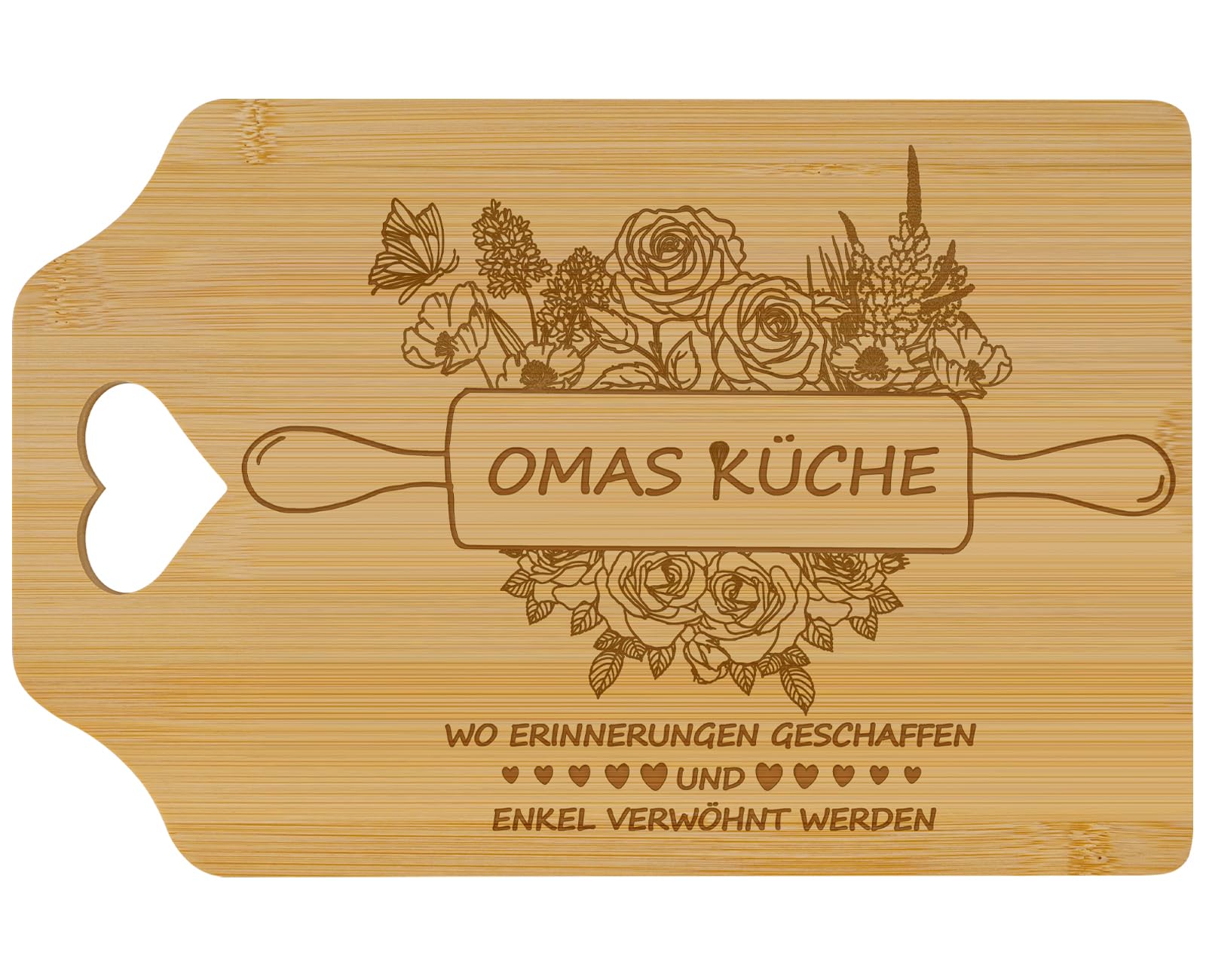 Zindoo Oma Geschenk, Graviertes Bambus Schneidebrett für Oma, Persönliches Küchen-Geschenk mit Blumenmotiv – Ideal für Geburtstag, Weihnachten oder Muttertag