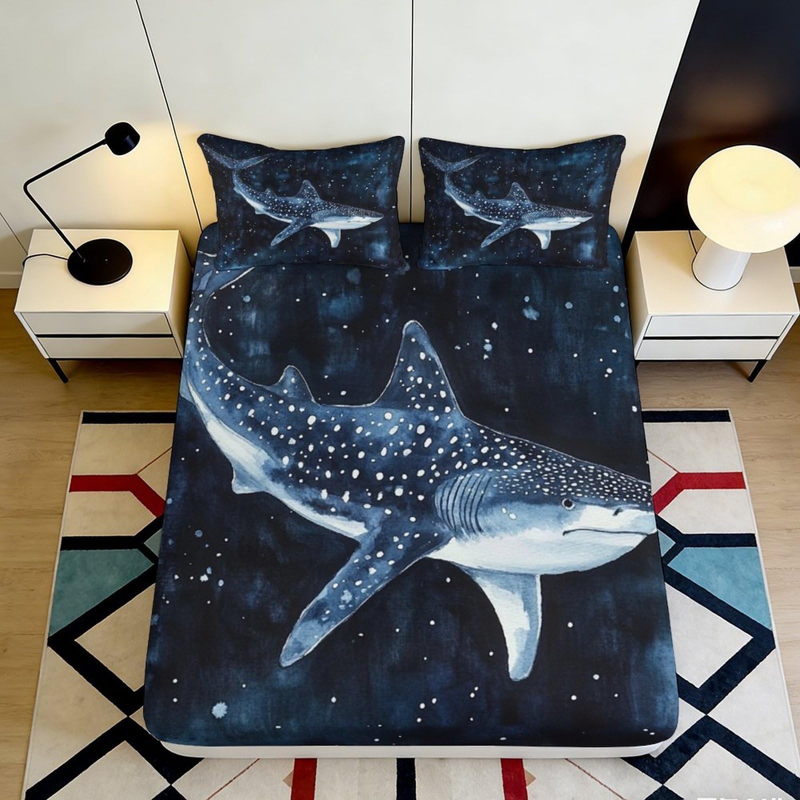 3D Printed Whale Shark Fitted Sheet Microfiber Elastic Hem Deep Pocket Whale Shark Mattress Fitted Cover Bedding for Adults 200x200x25cm 90x200x25cm
