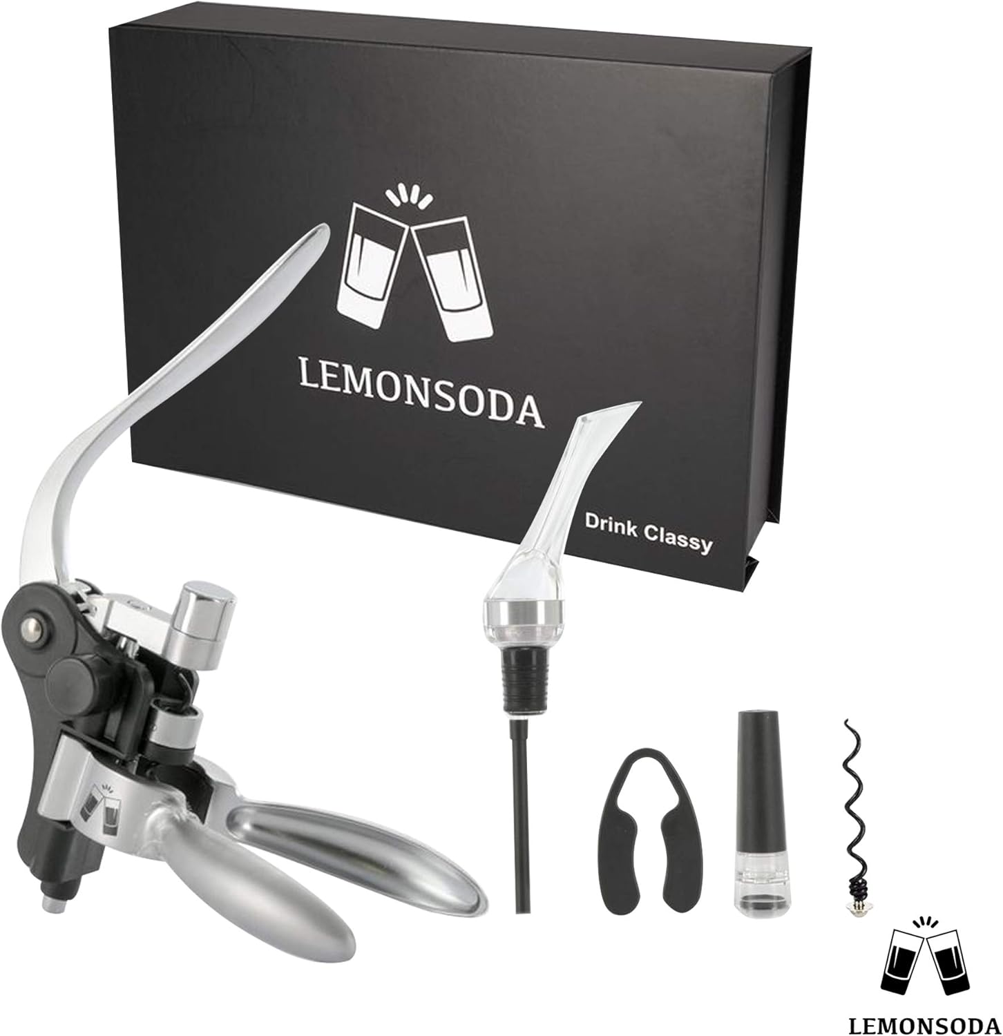 LEMONSODA Wine Bottle Opener Kit Wine Lever Corkscrew Opener, Wine Pourer, Wine