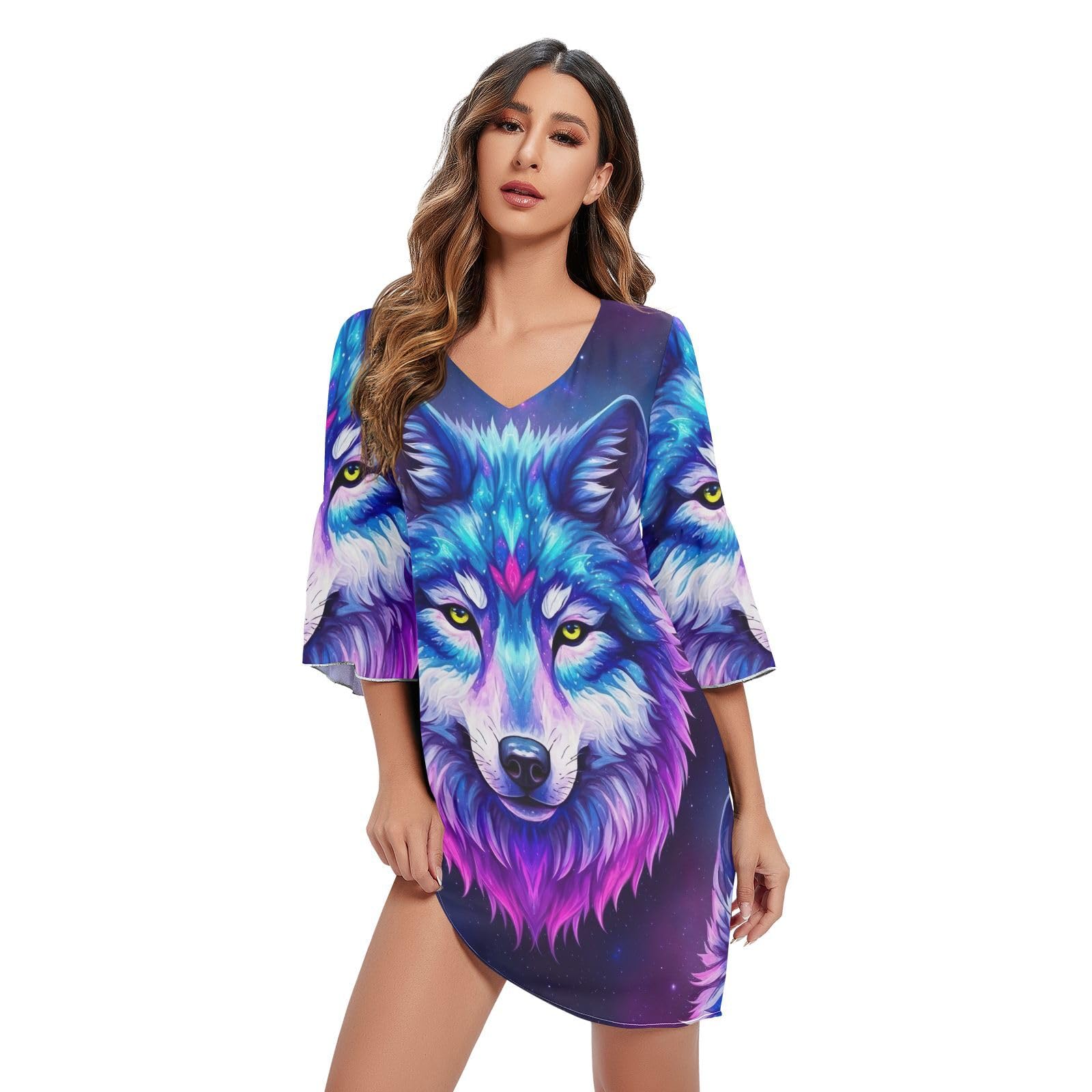 Robe d'été pour femme Cool Wolf imprimée en mousseline violette - 7