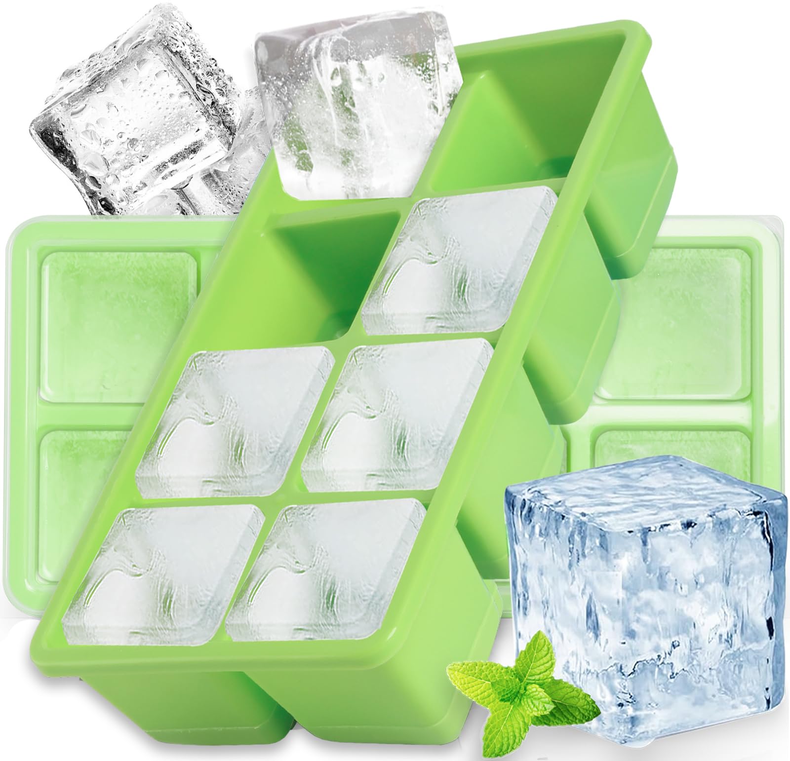 Cubitos Silicona Cubitera De Silicona Con Tapa, 3 Piezas 45 Bandejas De Silicona Para Cócteles, Whisky, Vino, Frutas, Purés De Frutas, Helados, Té Helado (gris, Azul Y Verde Oliva Moldes Cubitos