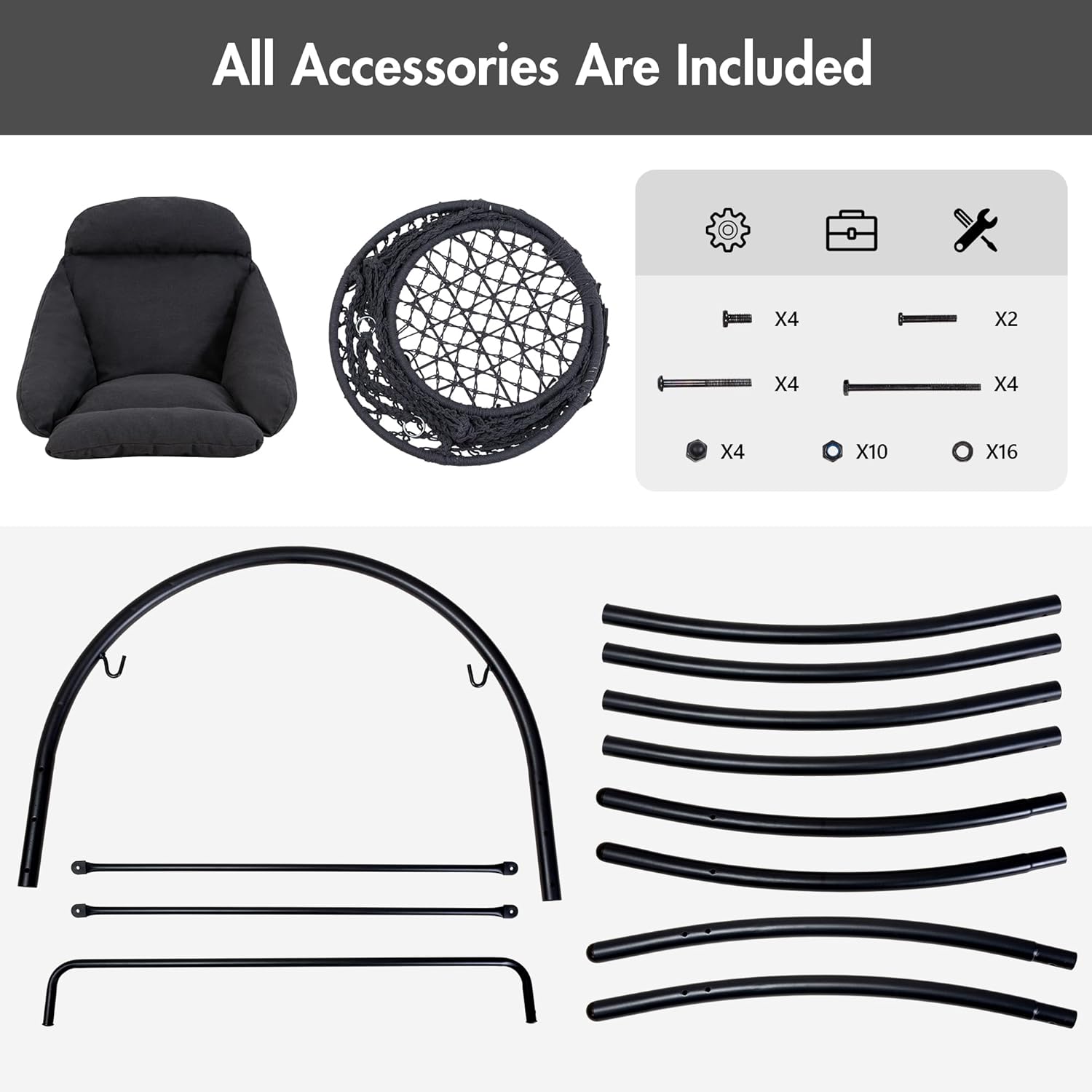 ANOW Hanging Swing Chair with Stand Included, Heavy Duty Hammock Chair with Stand and Removable Padded Cushion, Max 400 Lbs, Dark Grey 6 719u8J0tS L. AC SL1500