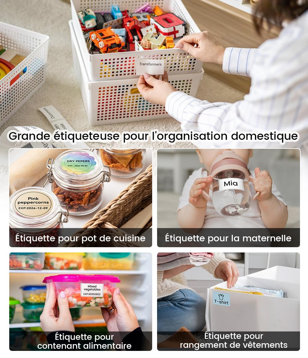 Phomemo M110 Imprimante Étiquette Autocollante Bluetooth, Set de 3 Rouleaux, Machine Étiquettes pour Téléphone et PC