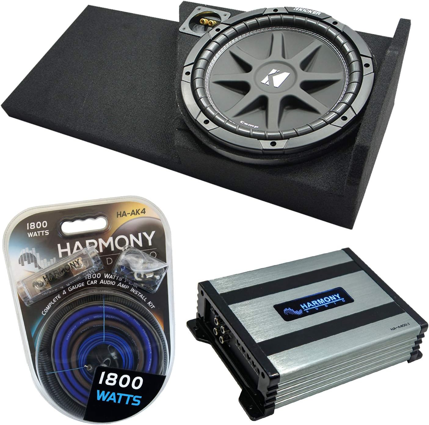 Harmony Audio Compatible with 2014-2018 GMC Sierra Double Cab Kicker Bundle Comp C12 Single 12 Sub Box Harmony HA-A400.1