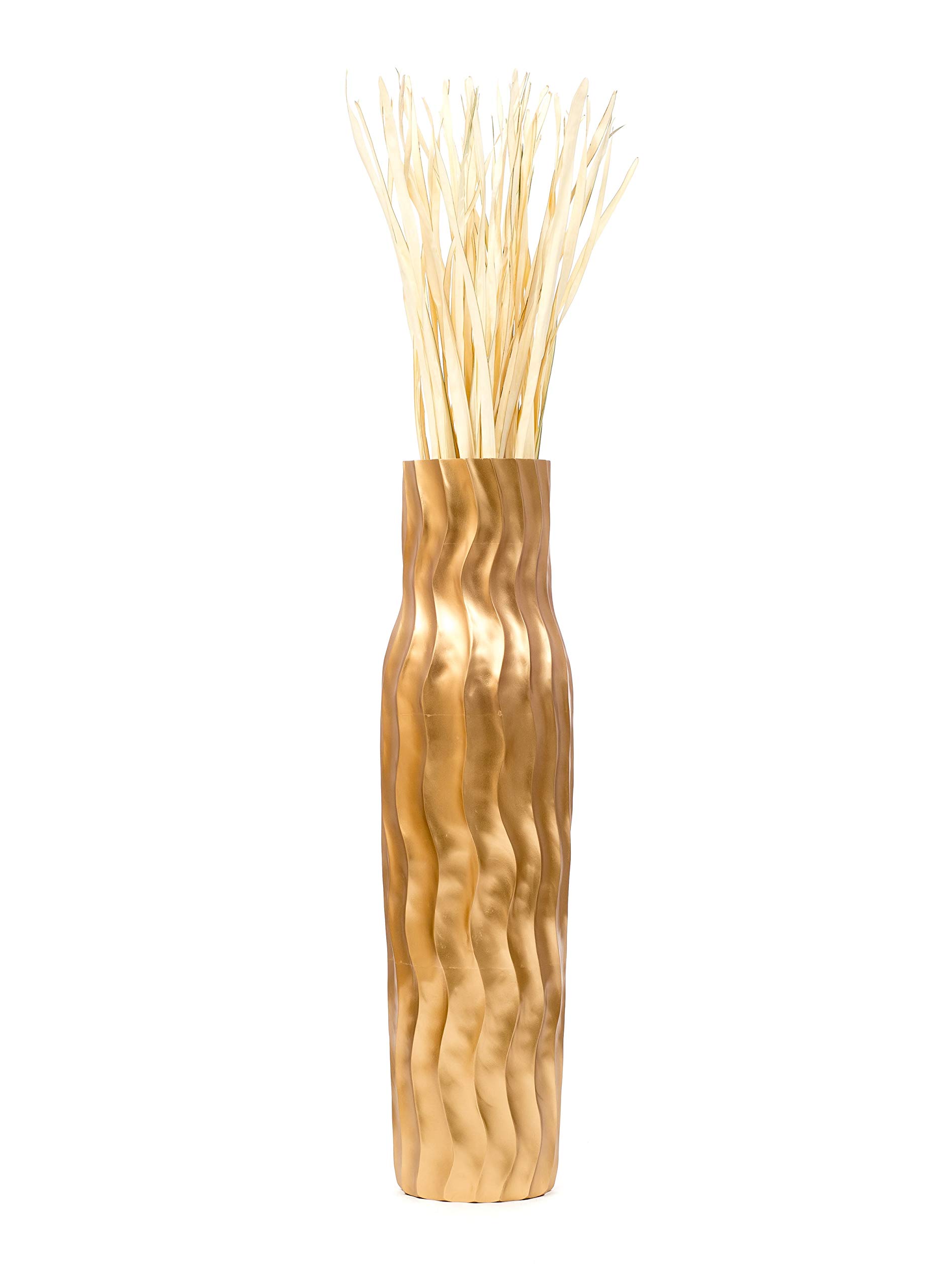 Leewadee Große Bodenvase 105 cm Mangoholz für Pampasgras & Trockenblumen | Dekovase fürs Wohnzimmer, für Zweige & Trockengräser - bruchfester als Keramik, kein Wasser. Boho