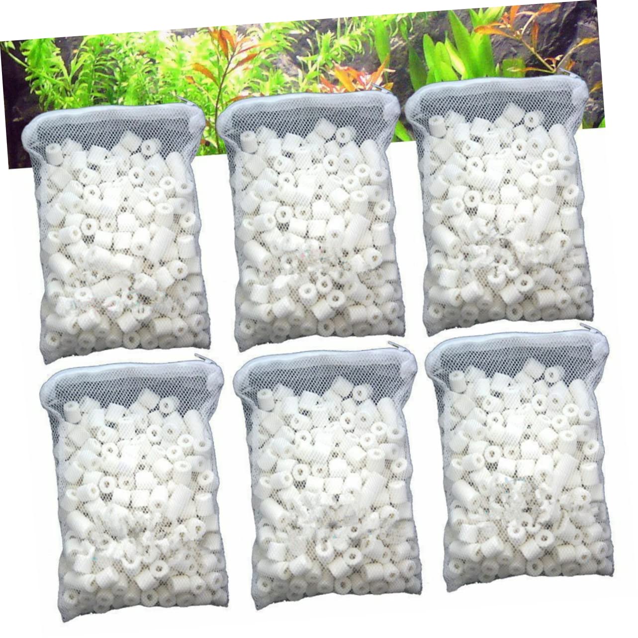 Kisangel 6 Paquetes Medios filtrantes para peceras Filtro para pecera Anillo biológico Medios filtrantes Natural Elements Anillo cerámica Bio porosa Filtro Acuario Bola Bio Poroso