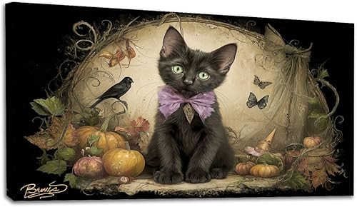 Miniatura 23 de 30"x 60" Canvas Wall Art Vintage Halloween Spooky Ghost Witch Black Cat Crow Painting Framed Pictures Painting Prints Large Wall Art for Living Room