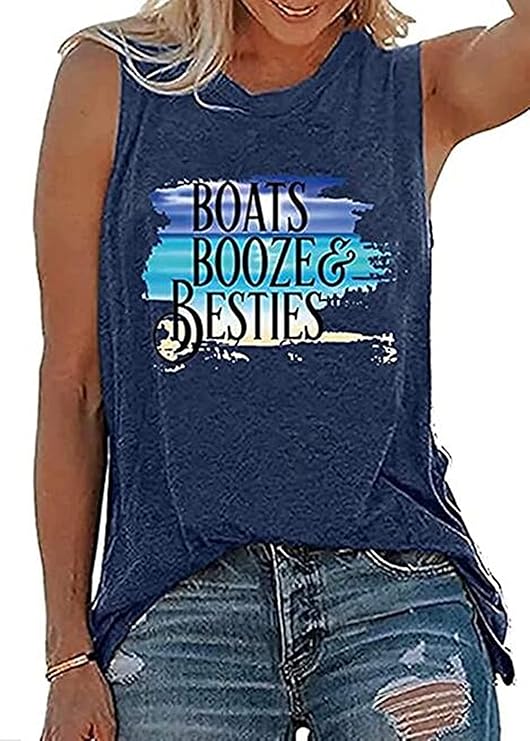 Buy MHTOR Boats Booze and Besties Tank Top Women Funny Letter Print