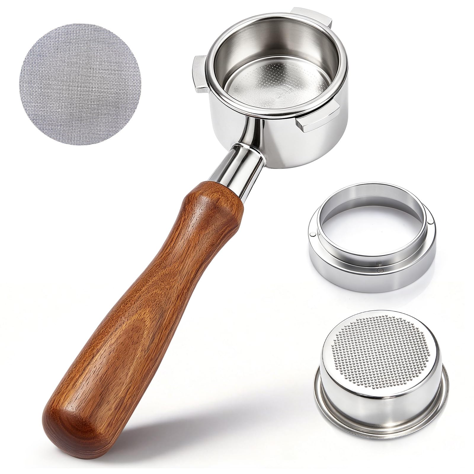 JAOUI 54mm Naked Bottomless Portafilter with Puck Screen and Filter Basket, Food Grade Stainless Steel Naked Portafilter Compatible with Sage Breville Barista Series