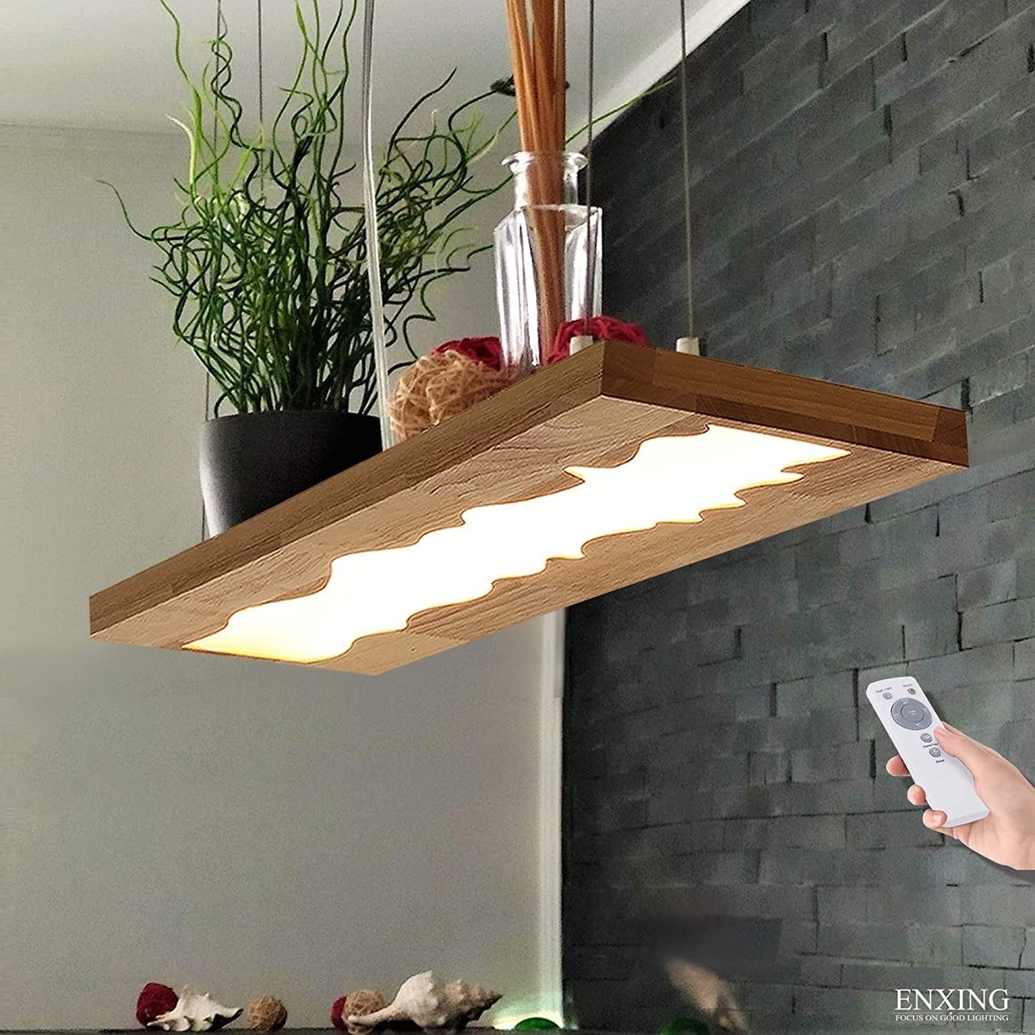 Rustic Wood Beam Edison Hanging Ceiling Light ，Natural Reclaimed
