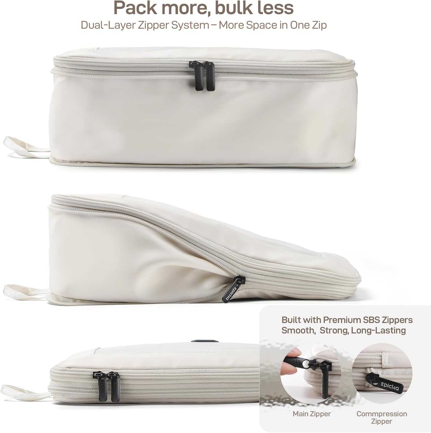 EPICKA TripCozy Compression Packing Cubes - 4 Set Durable Travel Organizer Bags with Mesh Top, Expandable Travel Accessories for Carry on, Luggage, Suitcase, Backpack (Beige) - Image 2