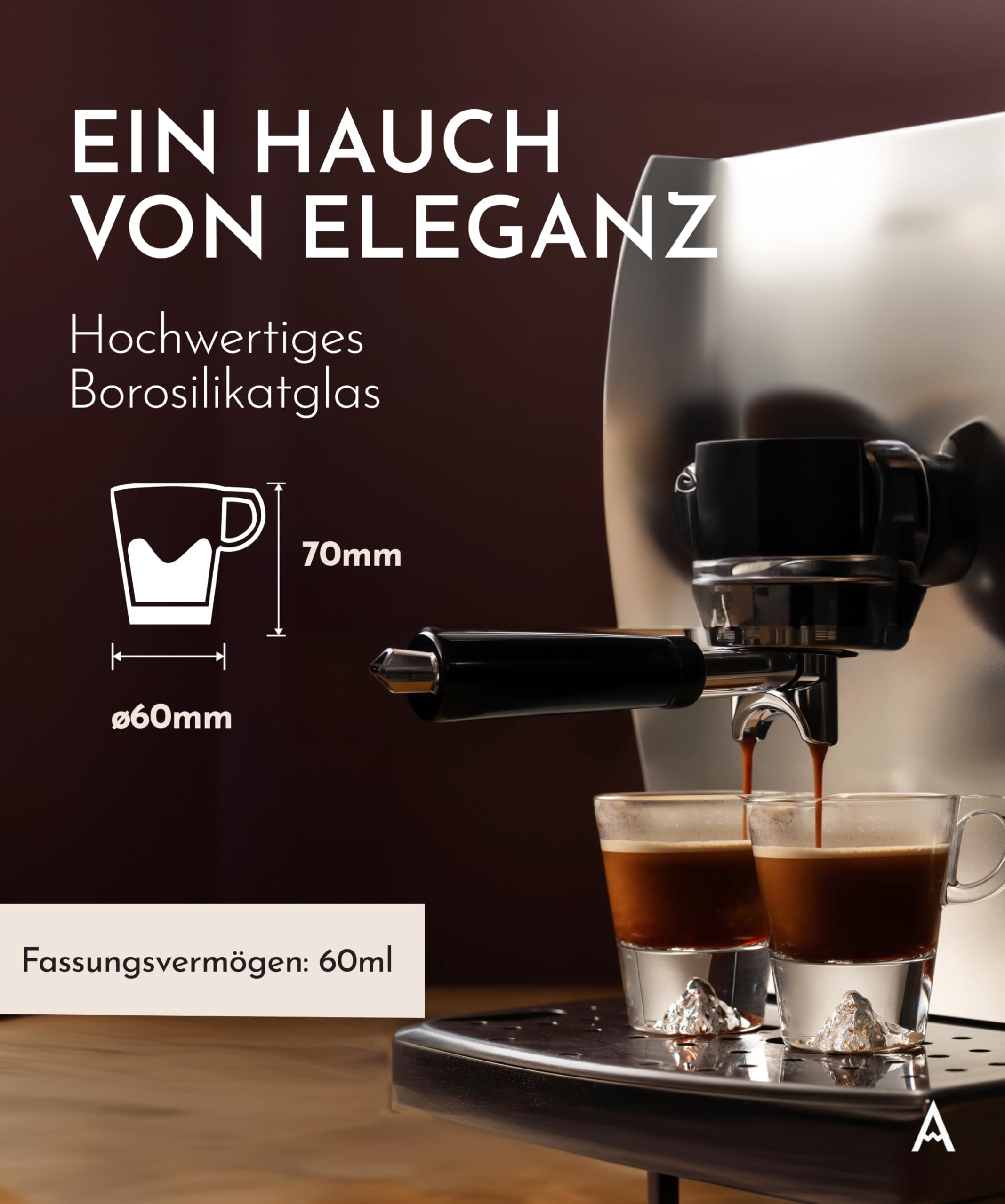 Espressotassen Set 4x60ml mit Henkel, Handgemachte Espresso Gläser aus Borosilikat, Topographic Gläser & Mokkatassen, Espresso Tassen Set mit Geschenkbox