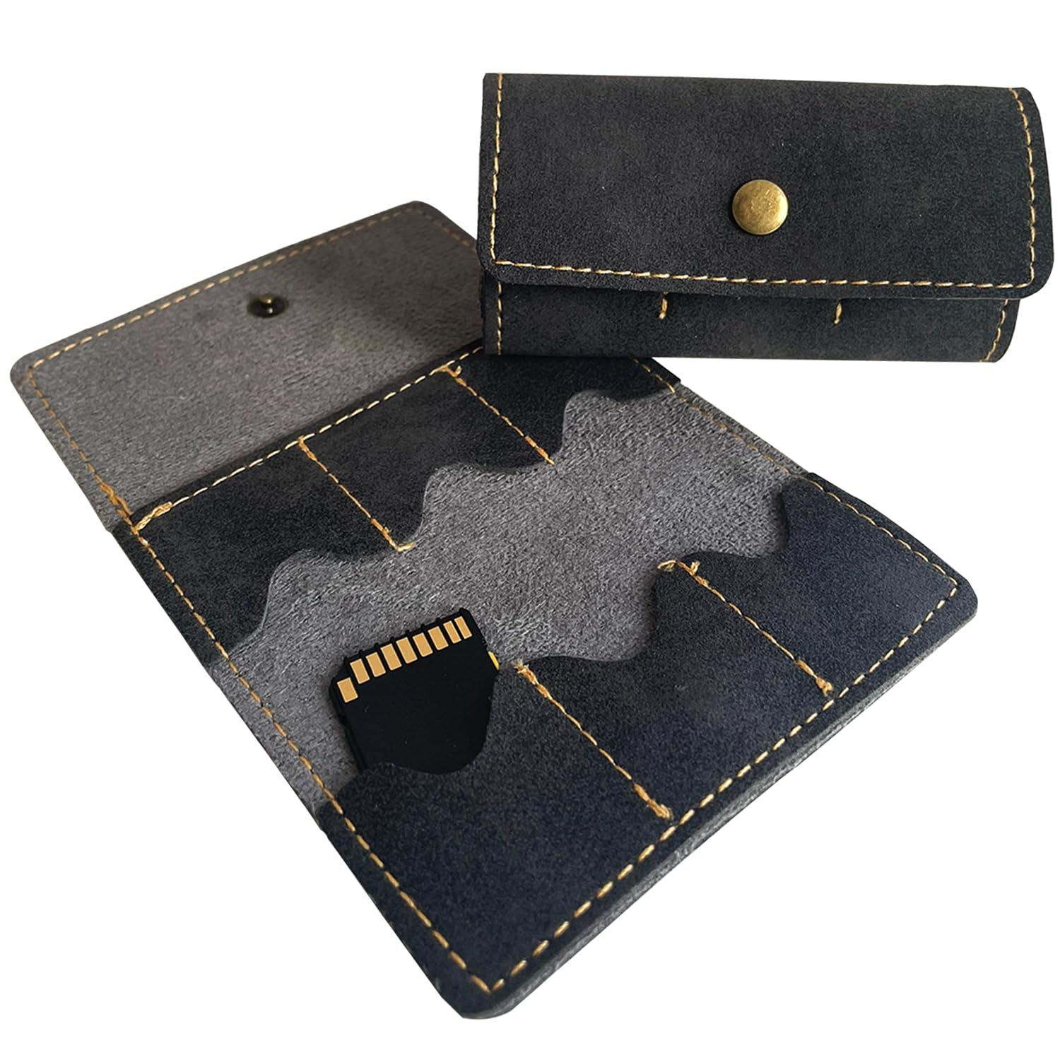 Mingchen 2 Pcs Memory Card Cases, Leather SD Memory Cards Organized, Holder Storage for Photography Enthusiasts, Memory Card Case for Storage and Travel, Camera Accessories (Black)