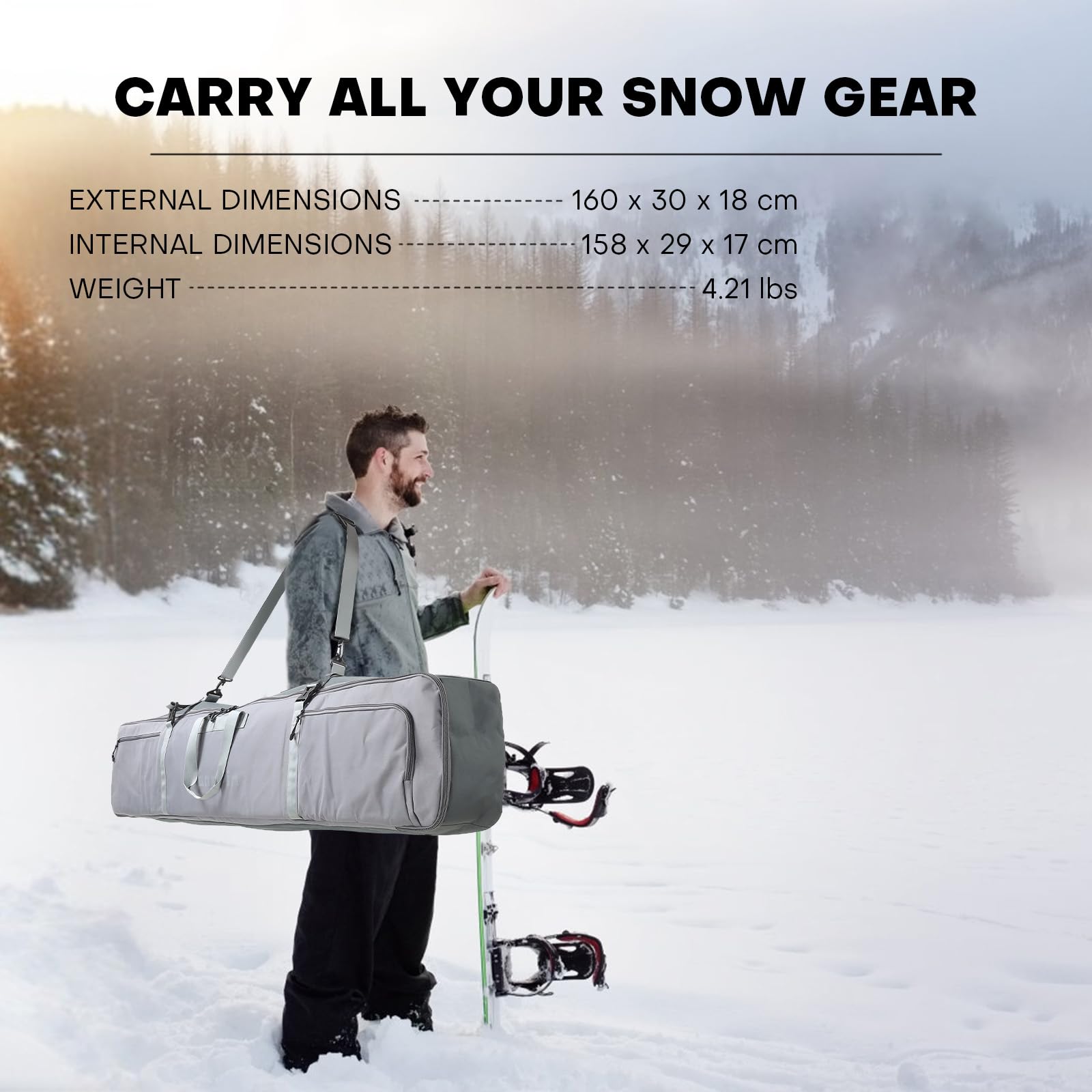 Sac de planche à neige unisexe de qualité supérieure 900D avec rembourrage de 7 mm – Sac de voyage pour le vol, peut contenir casque, planche, bottes et plus encore avec sangle de bâtons de ski,
