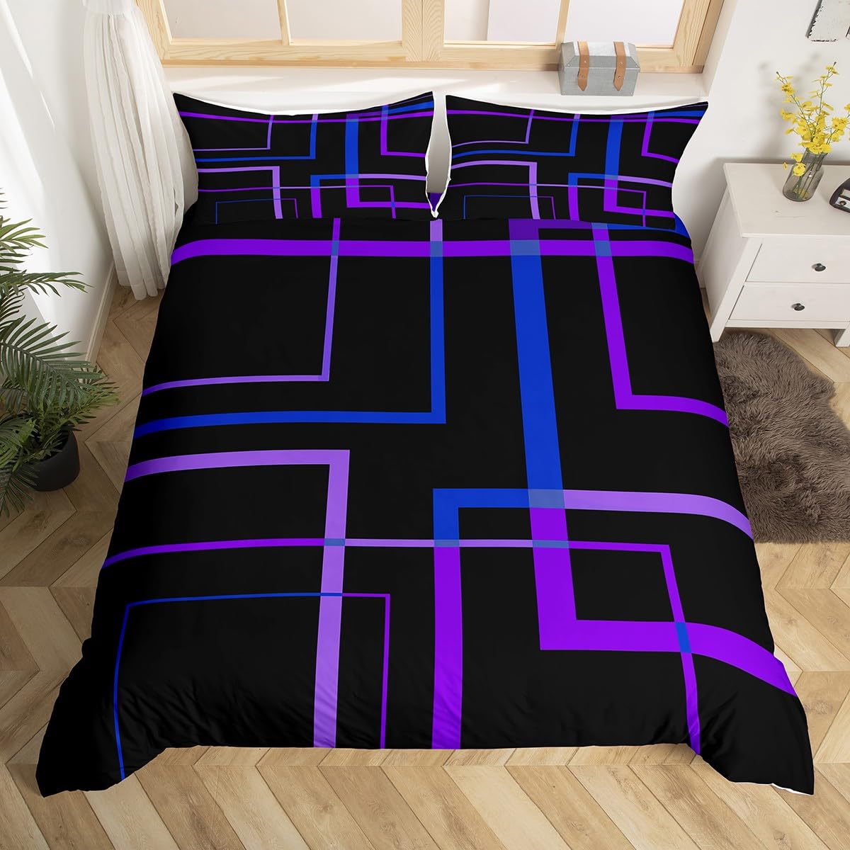 Homewish Black and Navy Purple Duvet Cover King Abstract Minimalist Bedding Set - Image 2