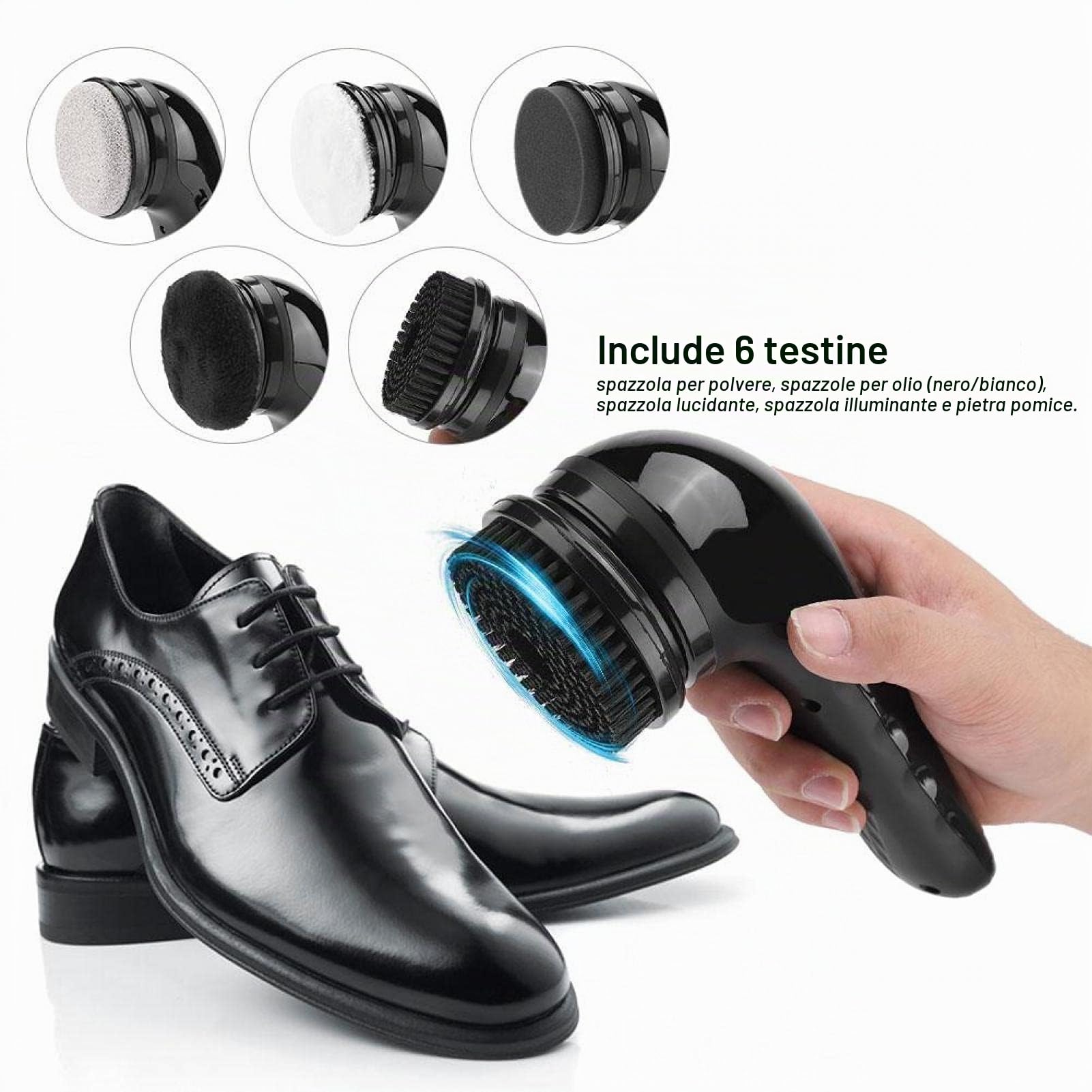 Kit lustrascarpe elettrico, Lucidatore per Scarpe Elettrico, Lucidatrice per scarpe in pelle multifunzionale portatile con spazzola elettrica ricaricabile tramite USB per scarpe, borse, divani
