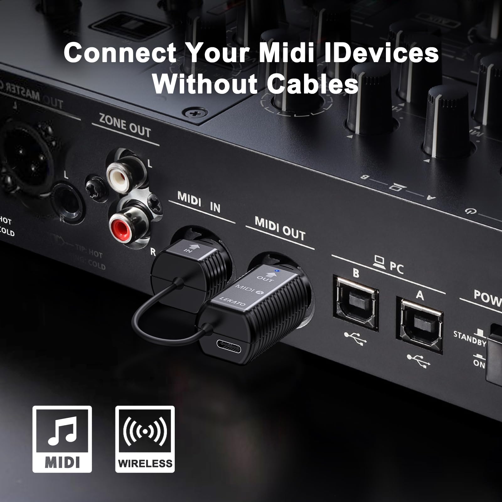 LEKATO Adaptador inalámbrico MIDI ultra baja latencia Bluetooth 5.0 MIDI DIN 5 con MIDI
